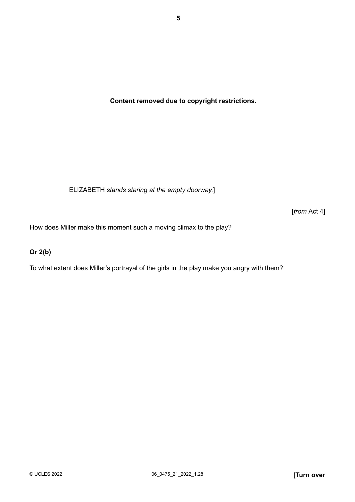 Cambridge IGCSE English - Literature in English 0475 2022 May/June Paper 2 · Variant 1 question paper, page 5 of 12