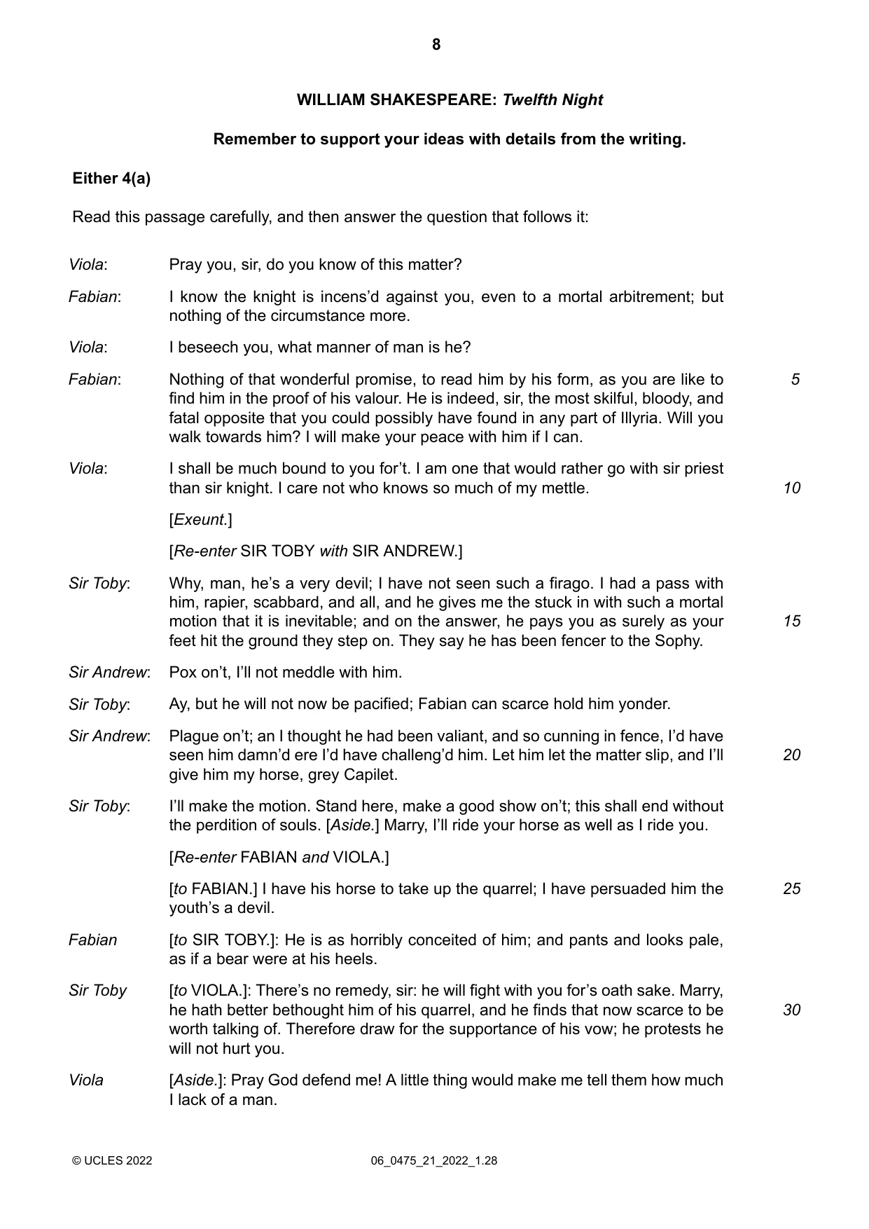 Cambridge IGCSE English - Literature in English 0475 2022 May/June Paper 2 · Variant 1 question paper, page 8 of 12