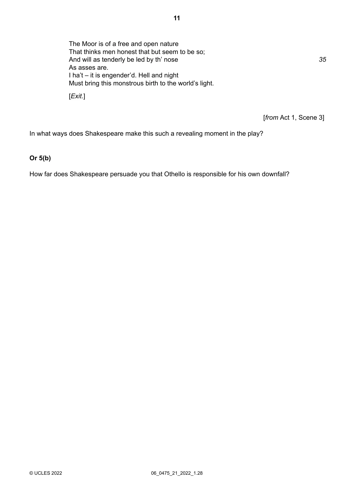 Cambridge IGCSE English - Literature in English 0475 2022 May/June Paper 2 · Variant 1 question paper, page 11 of 12
