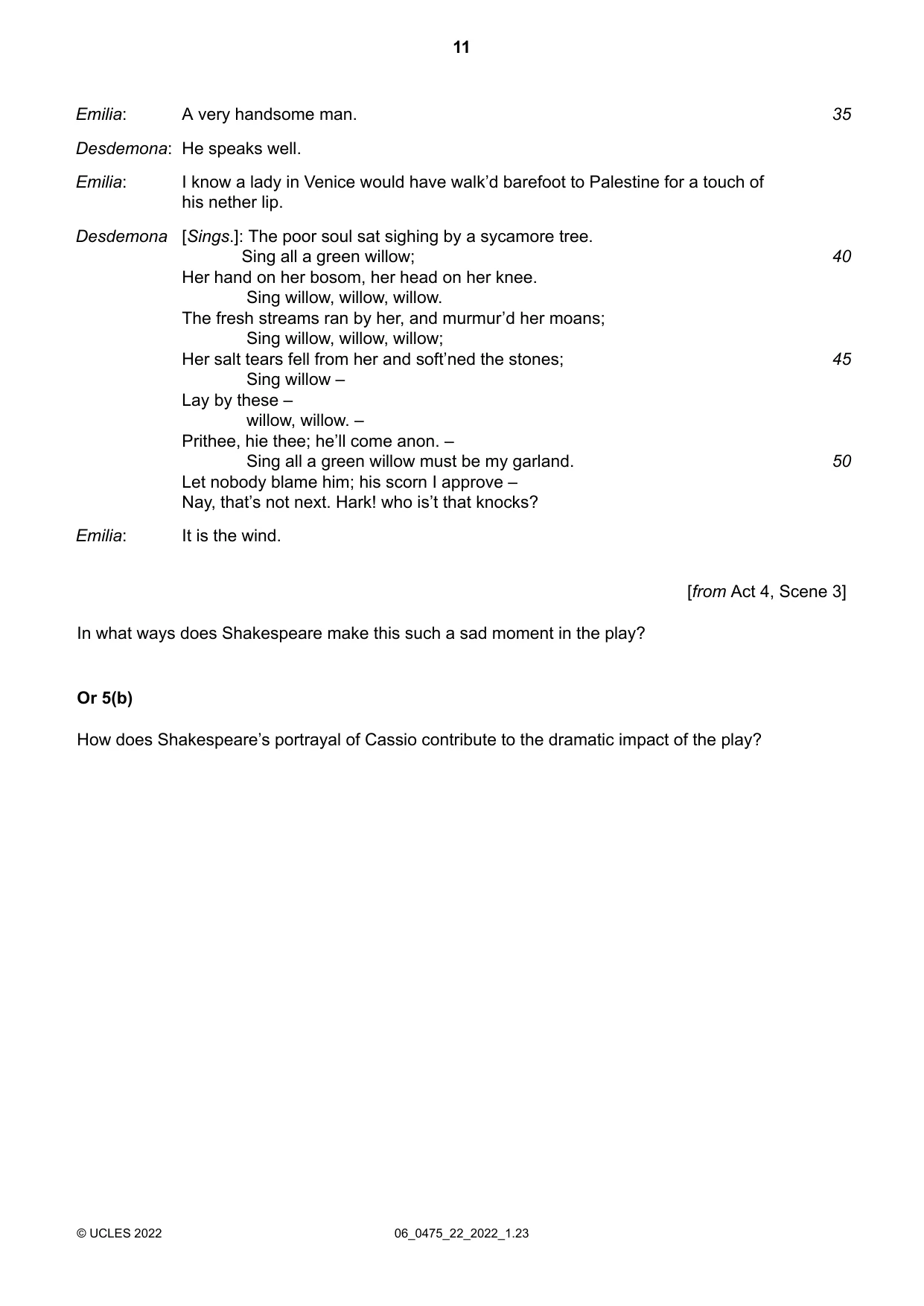 Cambridge IGCSE English - Literature in English 0475 2022 May/June Paper 2 · Variant 2 question paper, page 11 of 12