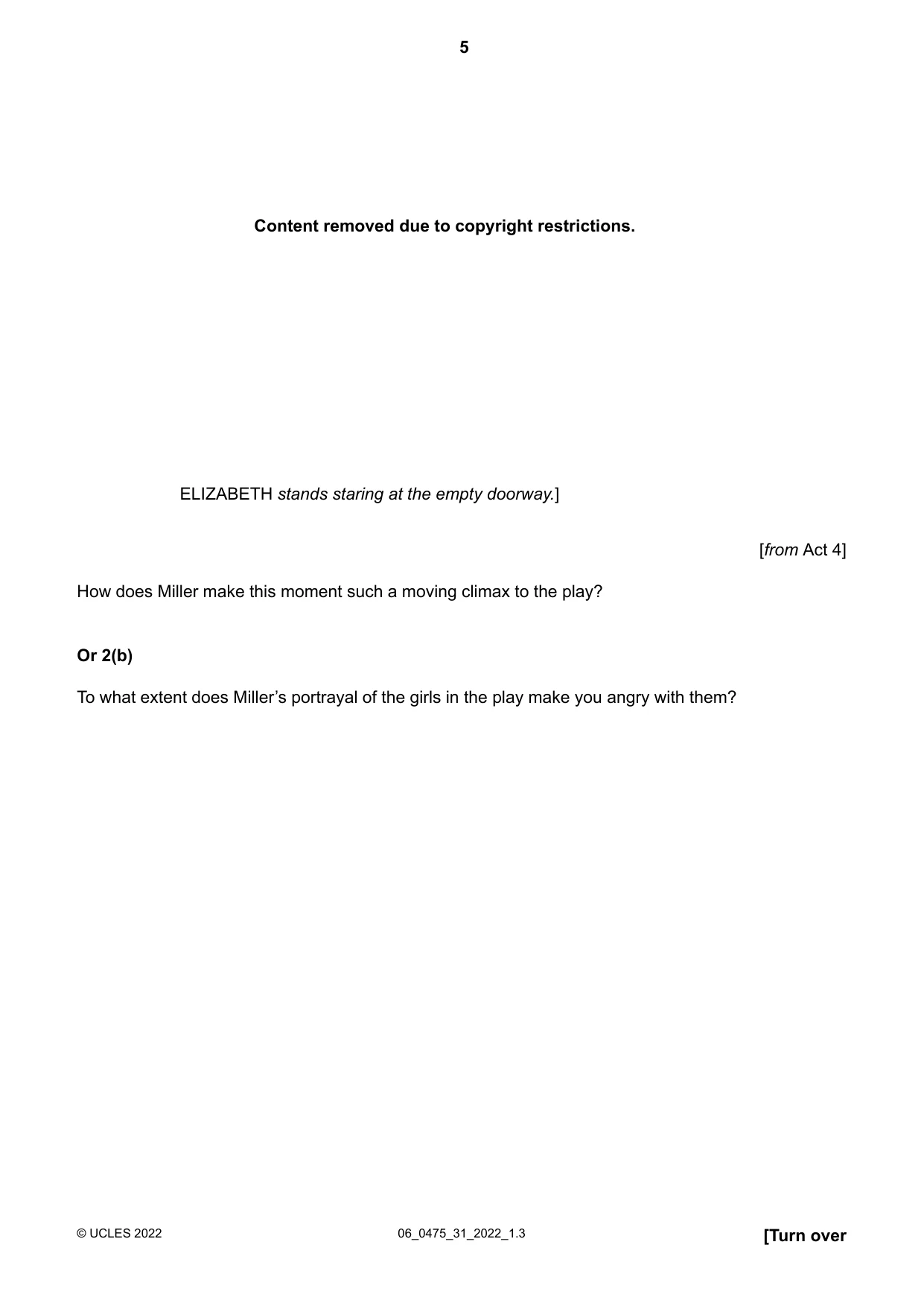 Cambridge IGCSE English - Literature in English 0475 2022 May/June Paper 3 · Variant 1 question paper, page 5 of 12