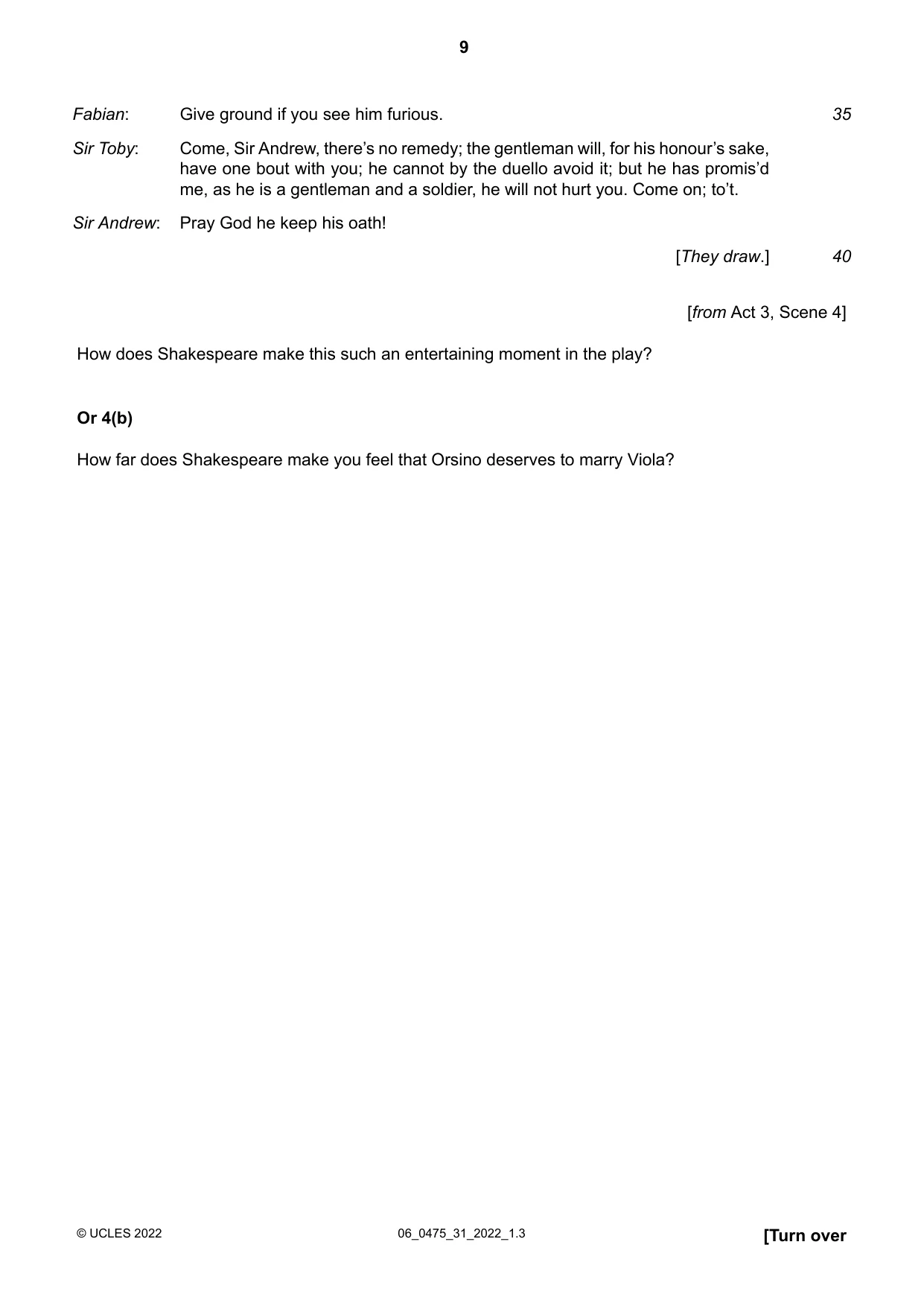 Cambridge IGCSE English - Literature in English 0475 2022 May/June Paper 3 · Variant 1 question paper, page 9 of 12