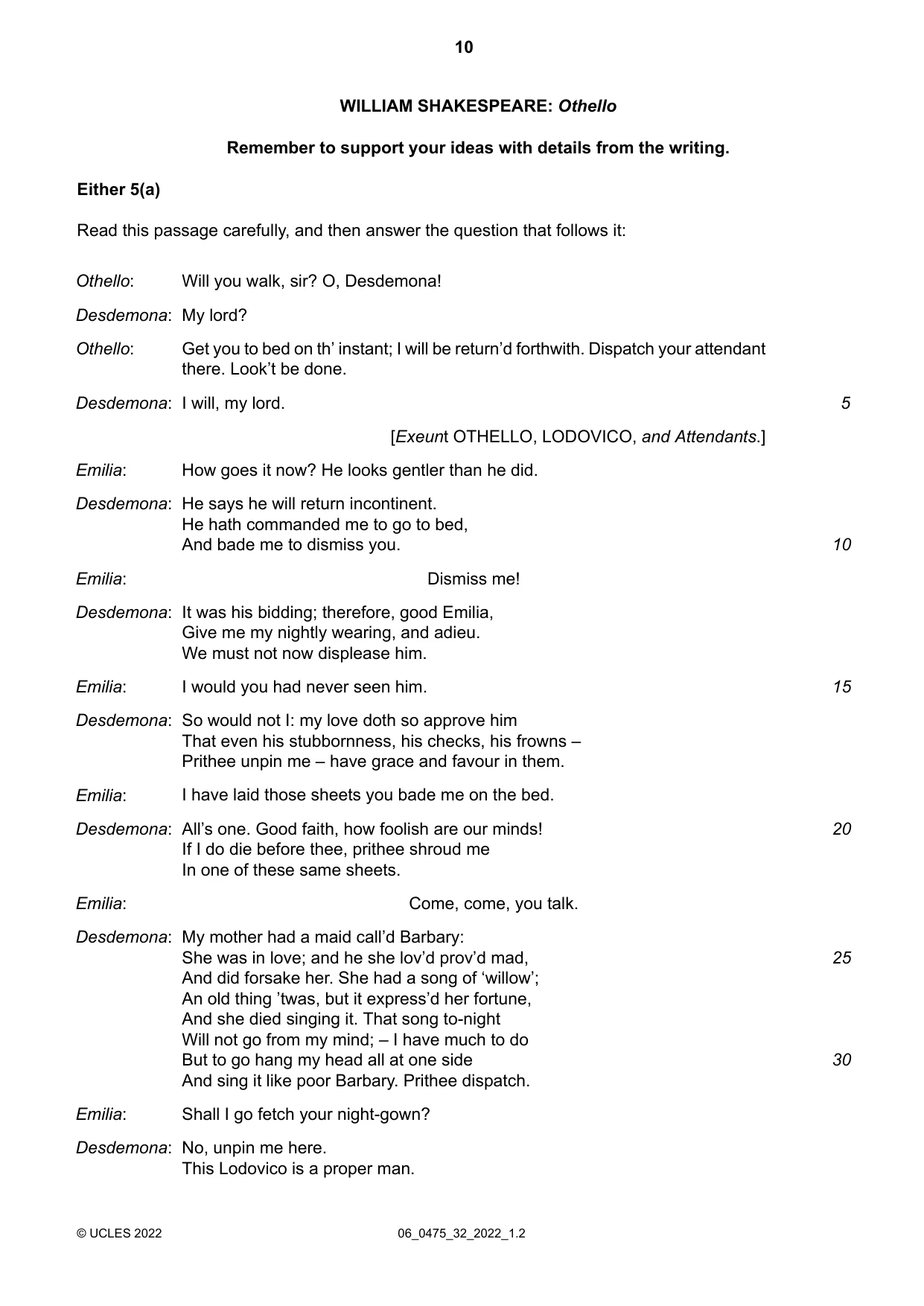 Cambridge IGCSE English - Literature in English 0475 2022 May/June Paper 3 · Variant 2 question paper, page 10 of 12