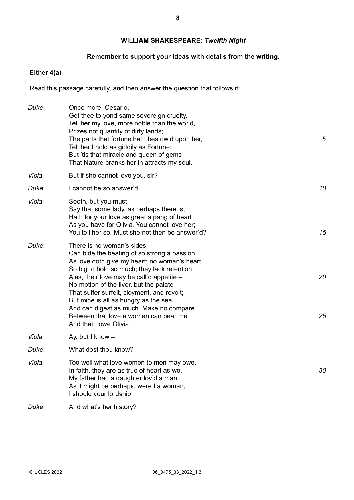 Cambridge IGCSE English - Literature in English 0475 2022 May/June Paper 3 · Variant 3 question paper, page 8 of 12