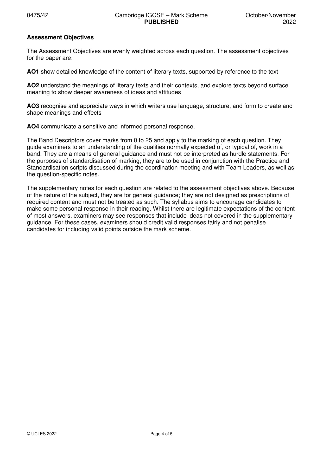 Mark scheme, page 4 of 5
