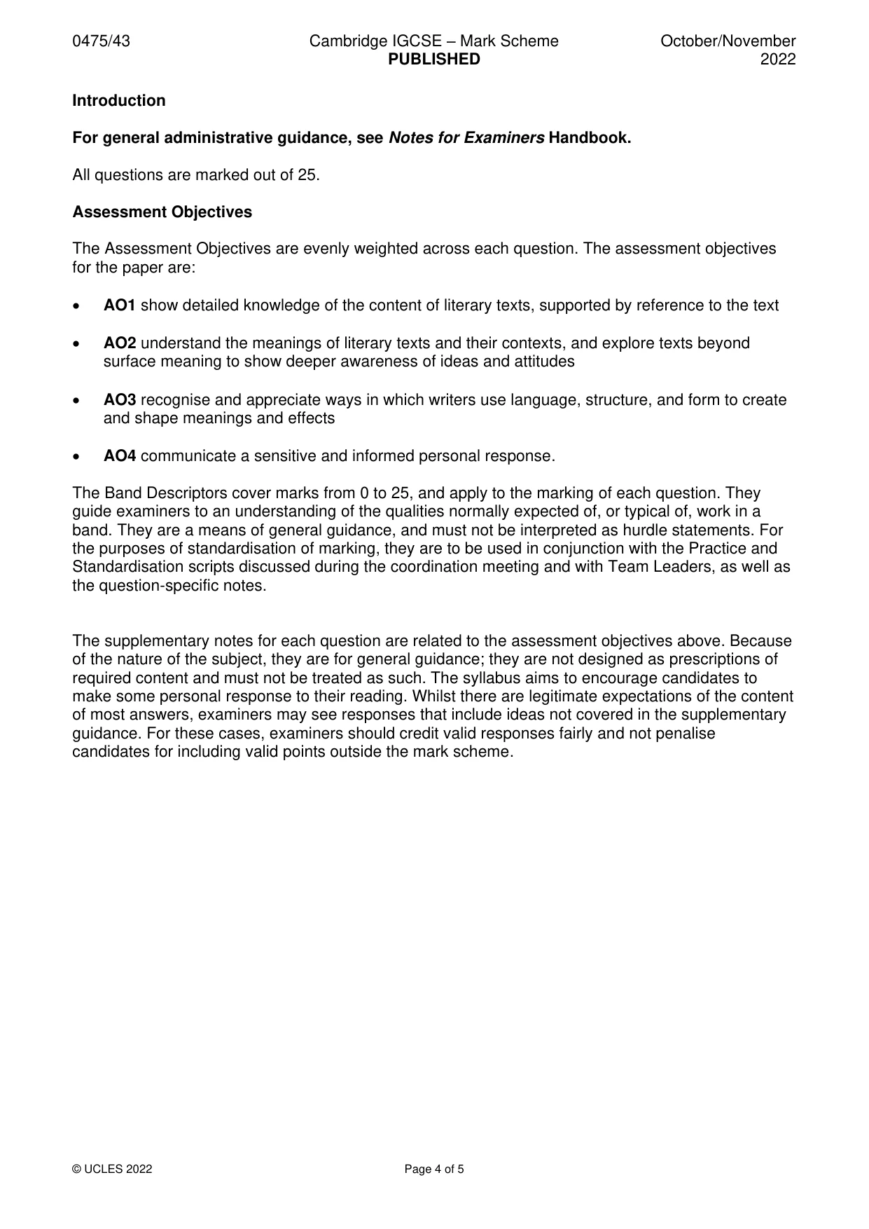 Mark scheme, page 4 of 5