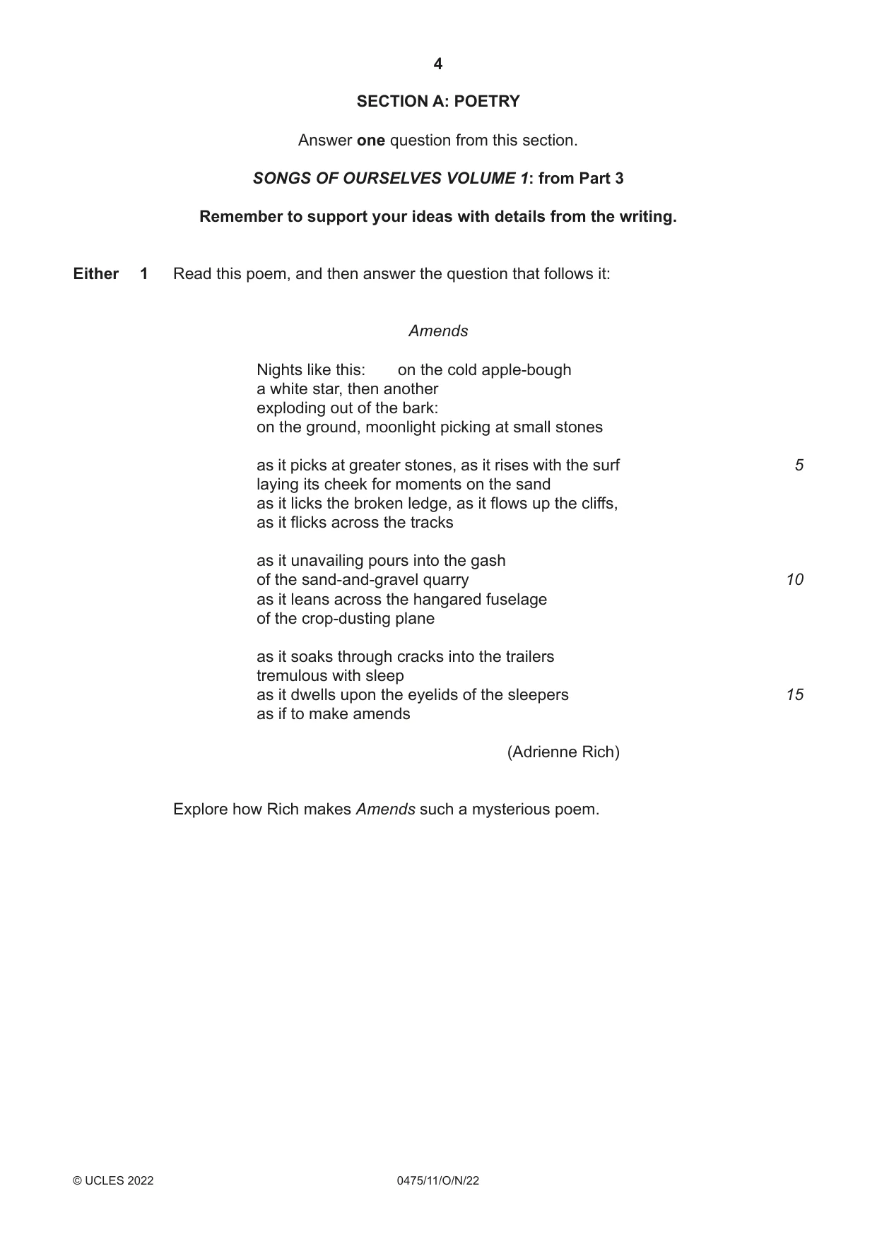 Cambridge IGCSE English - Literature in English 0475 2022 Oct/Nov Paper 1 · Variant 1 question paper, page 4 of 28