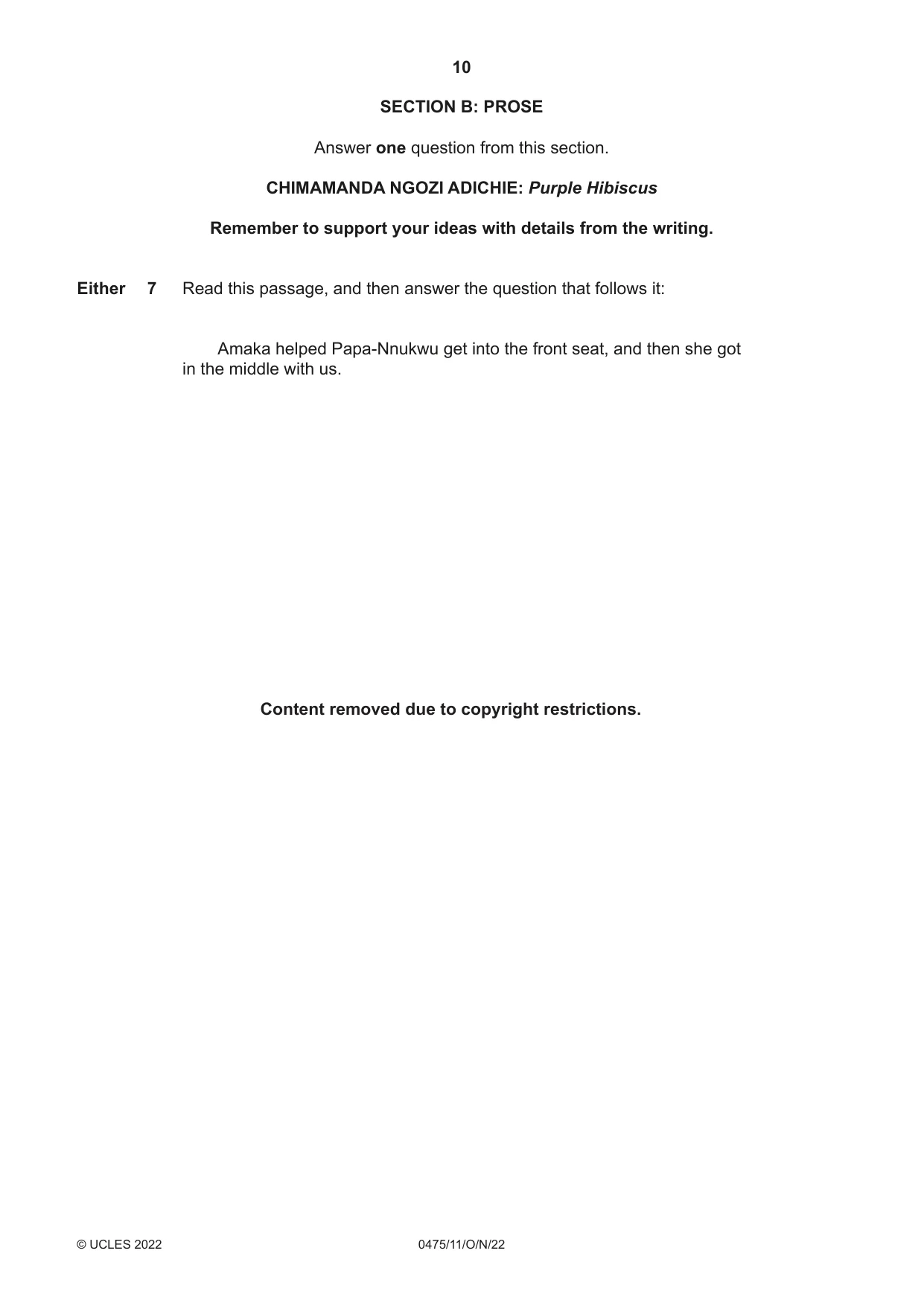 Cambridge IGCSE English - Literature in English 0475 2022 Oct/Nov Paper 1 · Variant 1 question paper, page 10 of 28