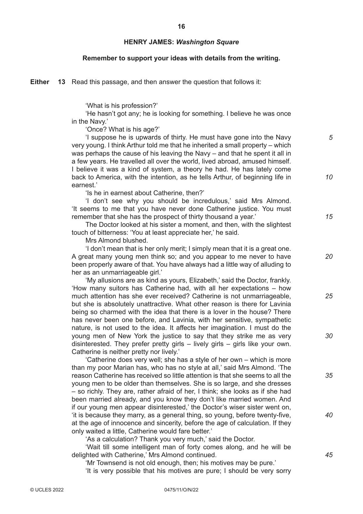 Cambridge IGCSE English - Literature in English 0475 2022 Oct/Nov Paper 1 · Variant 1 question paper, page 16 of 28