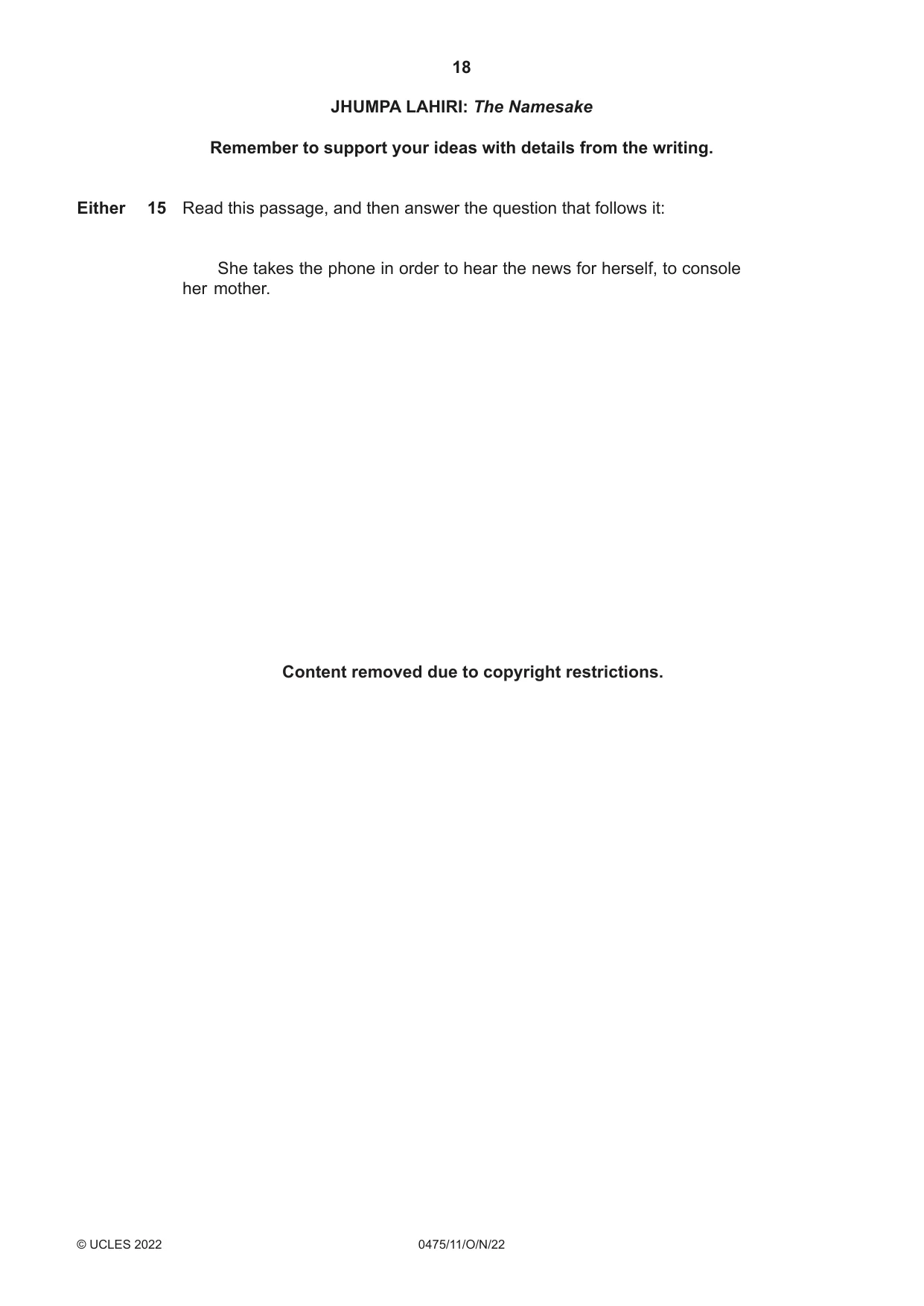 Cambridge IGCSE English - Literature in English 0475 2022 Oct/Nov Paper 1 · Variant 1 question paper, page 18 of 28
