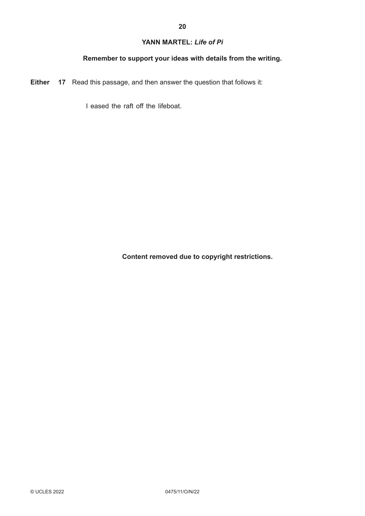 Cambridge IGCSE English - Literature in English 0475 2022 Oct/Nov Paper 1 · Variant 1 question paper, page 20 of 28