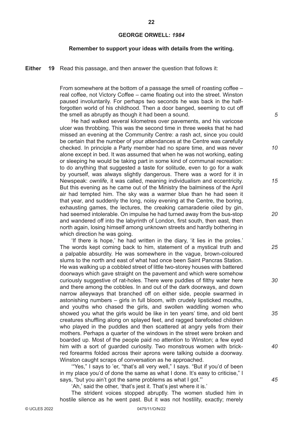 Cambridge IGCSE English - Literature in English 0475 2022 Oct/Nov Paper 1 · Variant 1 question paper, page 22 of 28