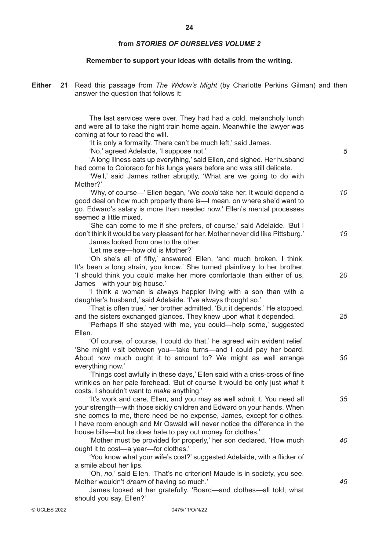 Cambridge IGCSE English - Literature in English 0475 2022 Oct/Nov Paper 1 · Variant 1 question paper, page 24 of 28