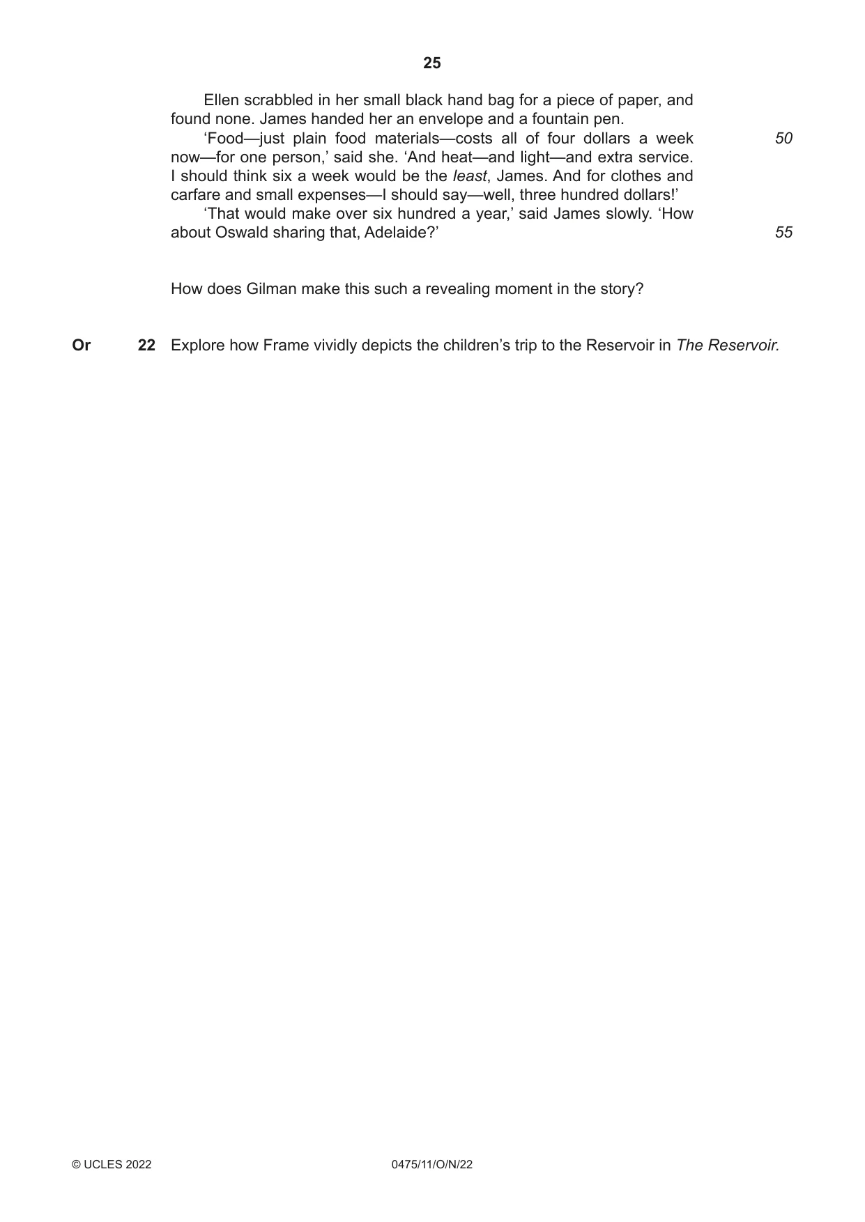 Cambridge IGCSE English - Literature in English 0475 2022 Oct/Nov Paper 1 · Variant 1 question paper, page 25 of 28