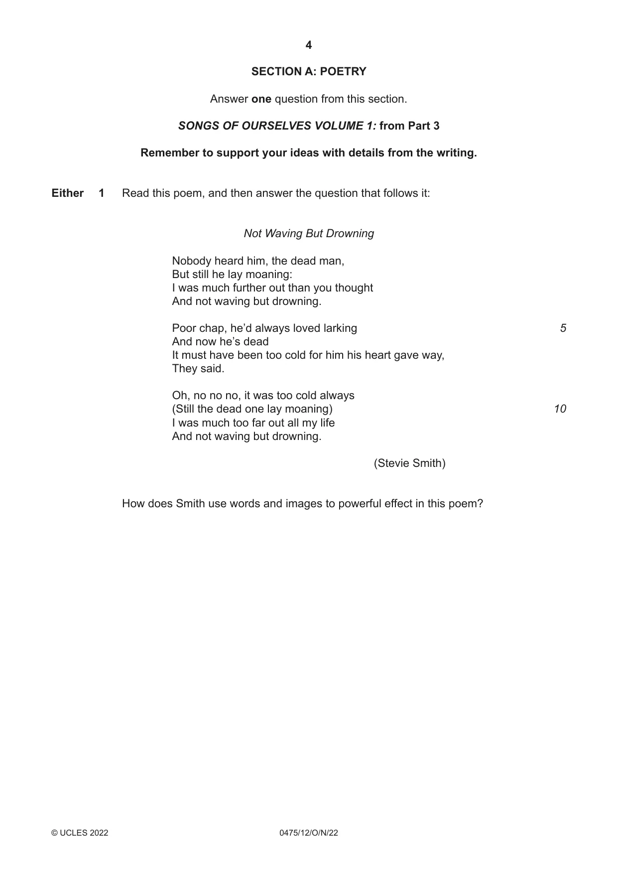 Cambridge IGCSE English - Literature in English 0475 2022 Oct/Nov Paper 1 · Variant 2 question paper, page 4 of 28