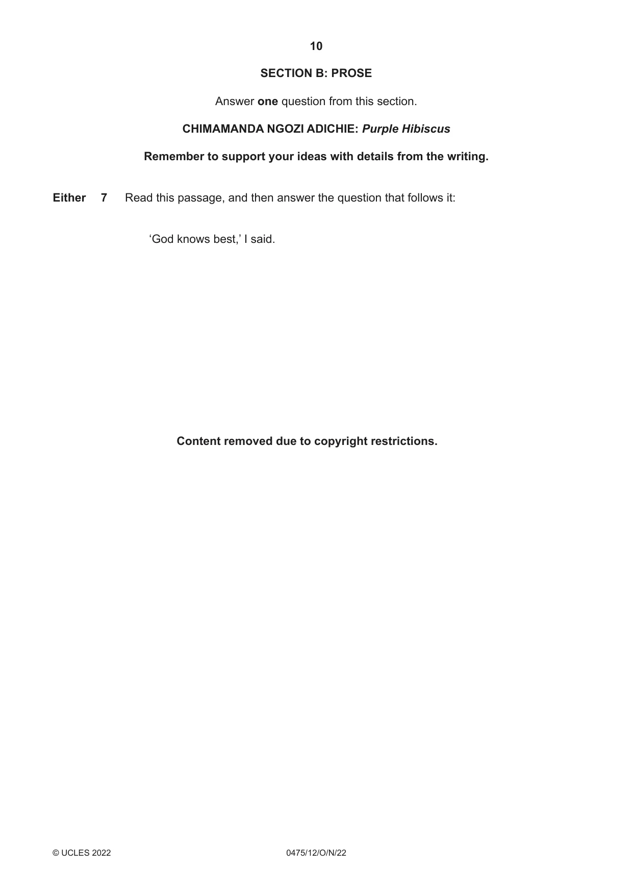 Cambridge IGCSE English - Literature in English 0475 2022 Oct/Nov Paper 1 · Variant 2 question paper, page 10 of 28