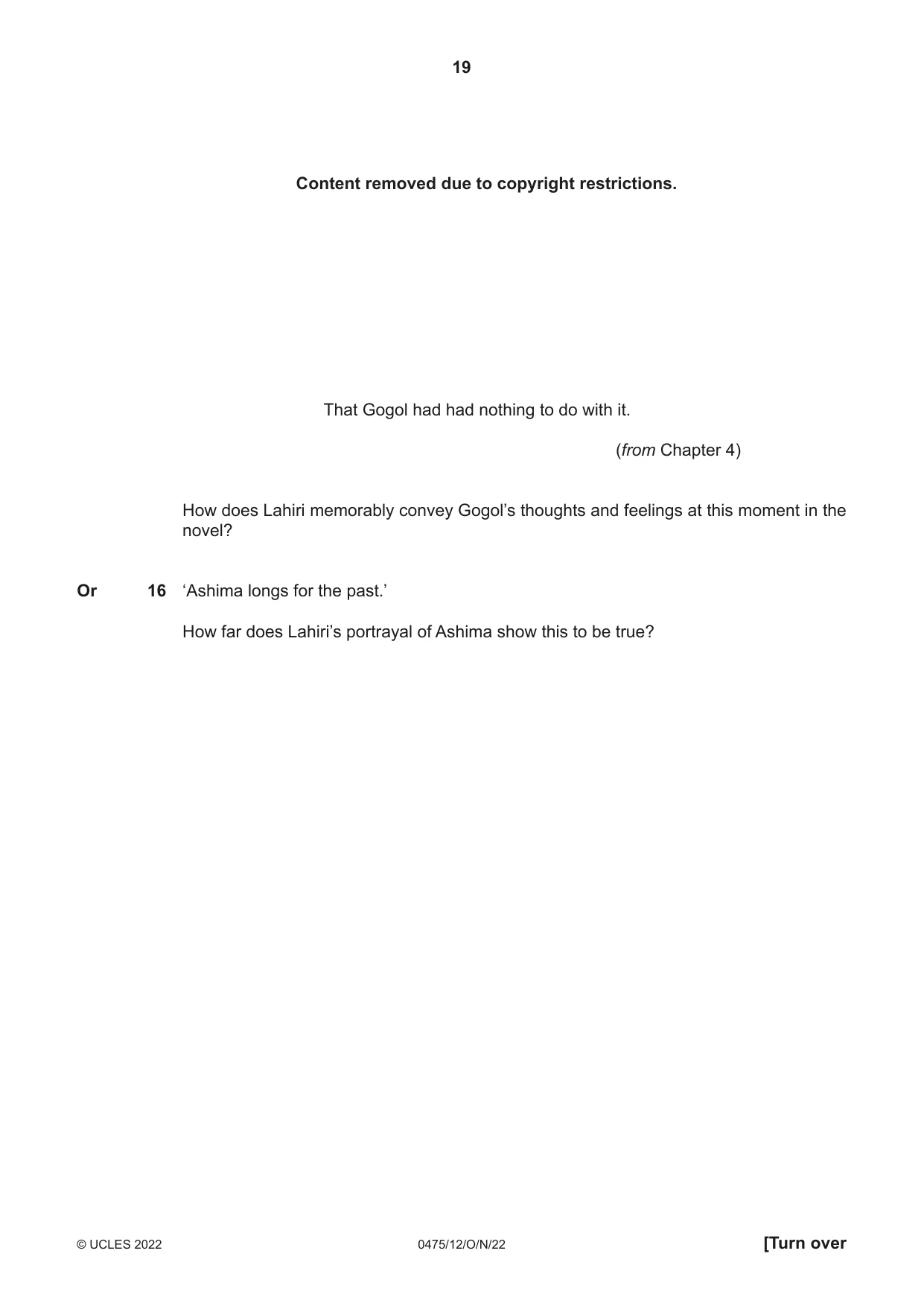 Cambridge IGCSE English - Literature in English 0475 2022 Oct/Nov Paper 1 · Variant 2 question paper, page 19 of 28