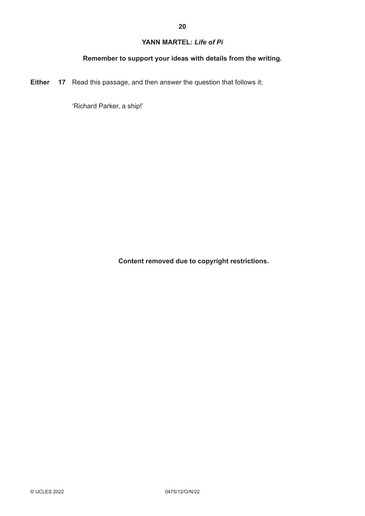 Cambridge IGCSE English - Literature in English 0475 2022 Oct/Nov Paper 1 · Variant 2 question paper, page 20 of 28