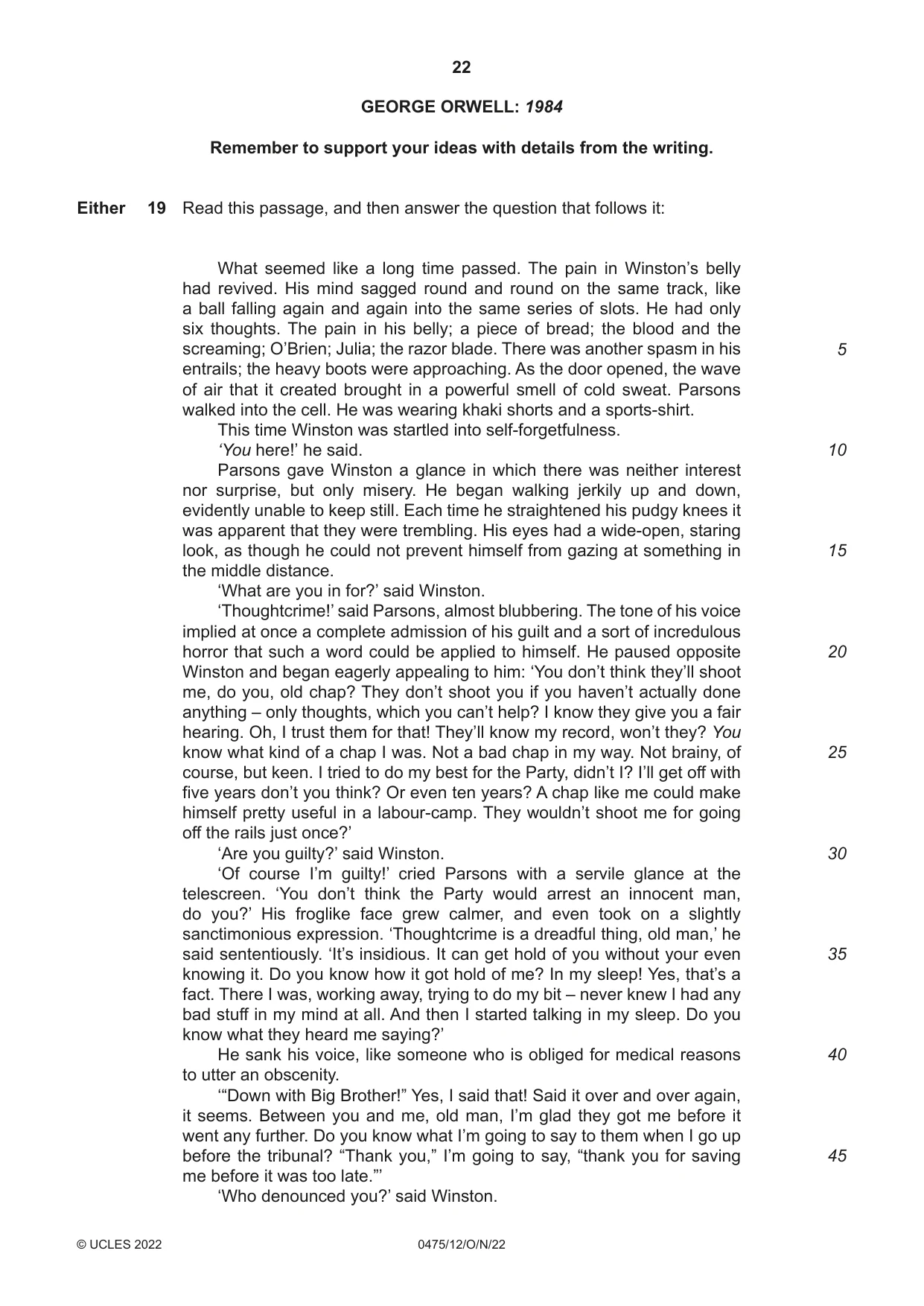 Cambridge IGCSE English - Literature in English 0475 2022 Oct/Nov Paper 1 · Variant 2 question paper, page 22 of 28