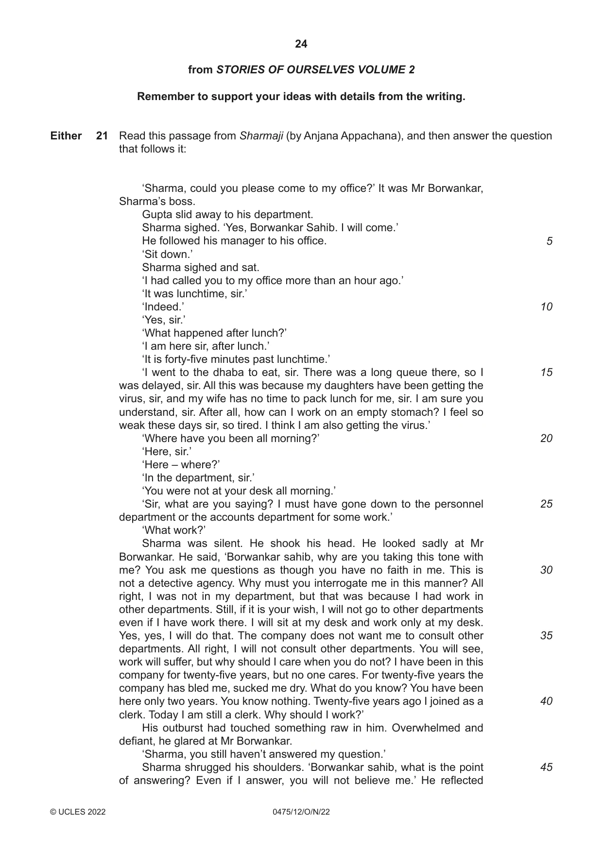 Cambridge IGCSE English - Literature in English 0475 2022 Oct/Nov Paper 1 · Variant 2 question paper, page 24 of 28