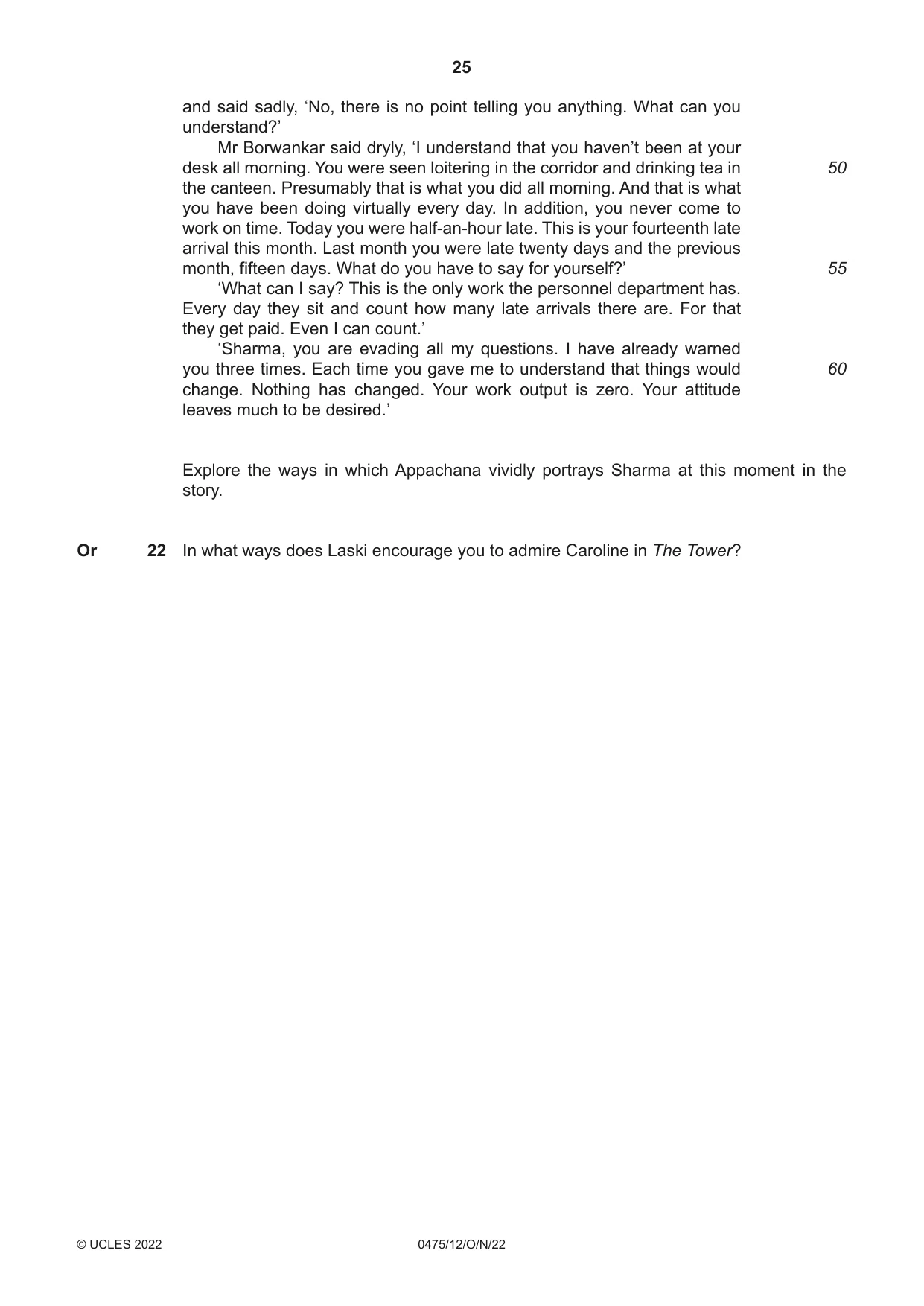 Cambridge IGCSE English - Literature in English 0475 2022 Oct/Nov Paper 1 · Variant 2 question paper, page 25 of 28