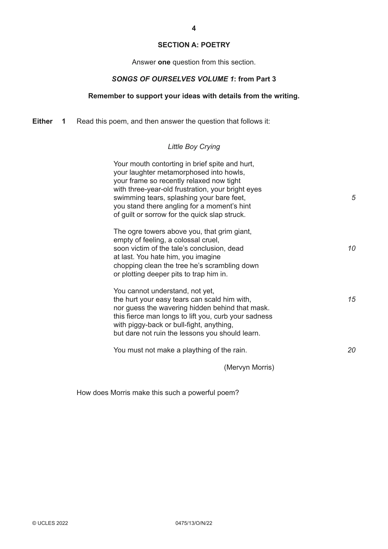 Cambridge IGCSE English - Literature in English 0475 2022 Oct/Nov Paper 1 · Variant 3 question paper, page 4 of 28