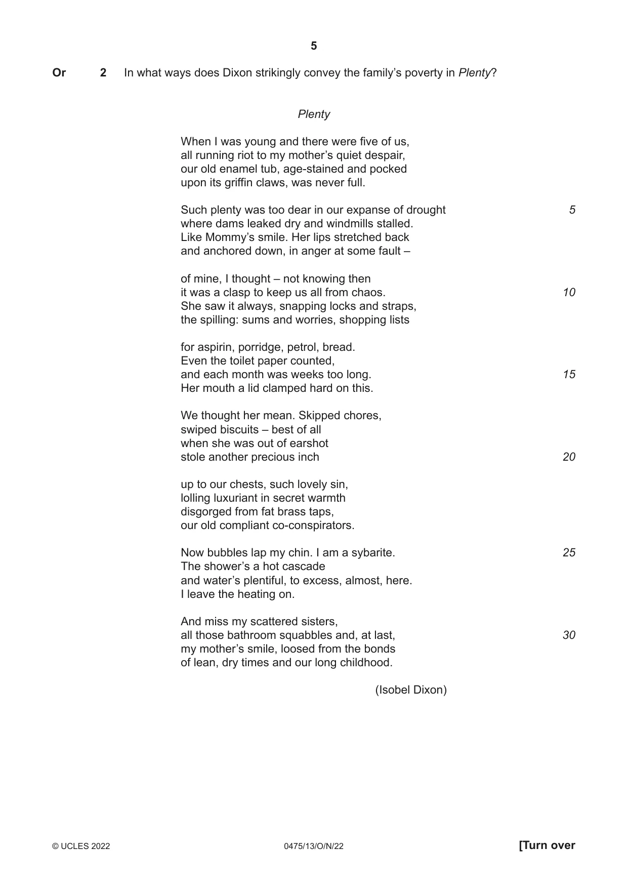 Cambridge IGCSE English - Literature in English 0475 2022 Oct/Nov Paper 1 · Variant 3 question paper, page 5 of 28