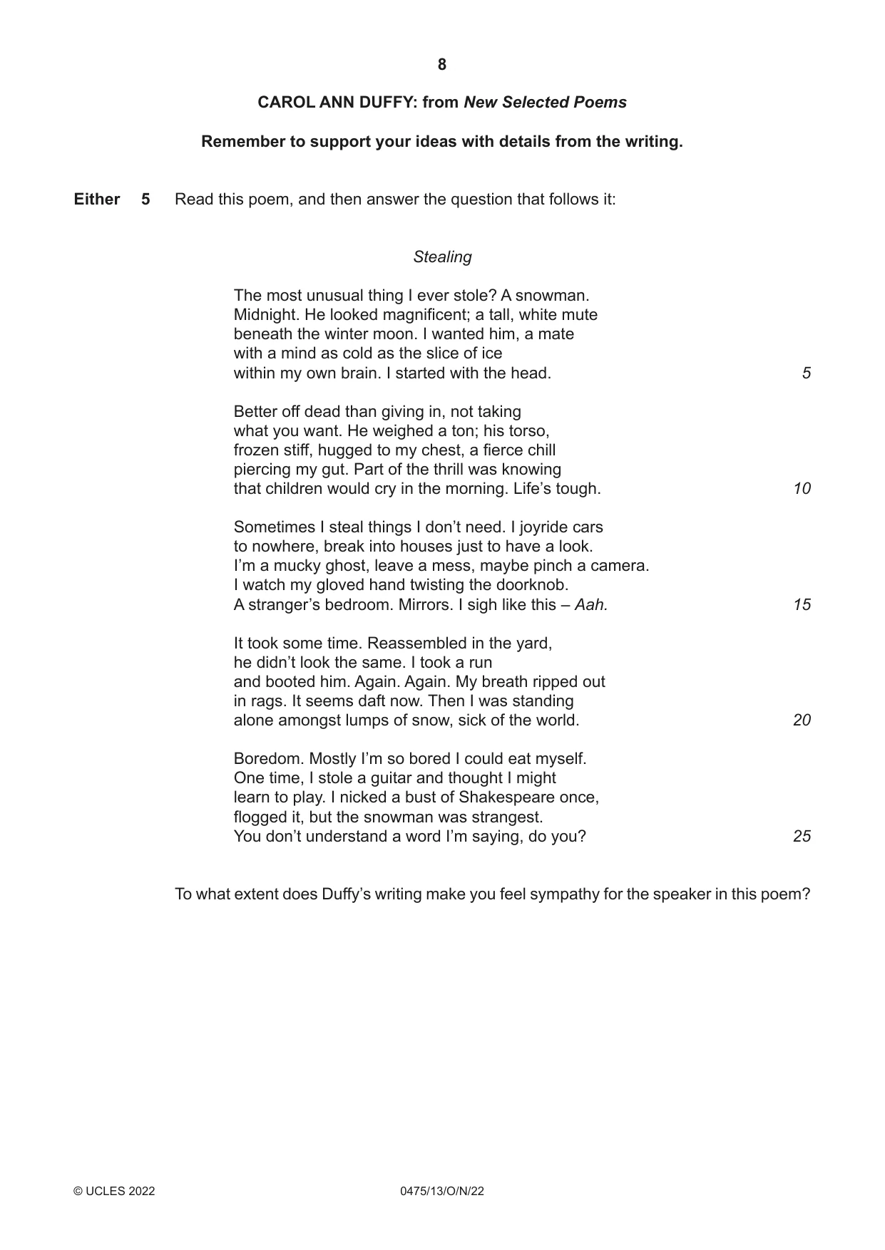 Cambridge IGCSE English - Literature in English 0475 2022 Oct/Nov Paper 1 · Variant 3 question paper, page 8 of 28