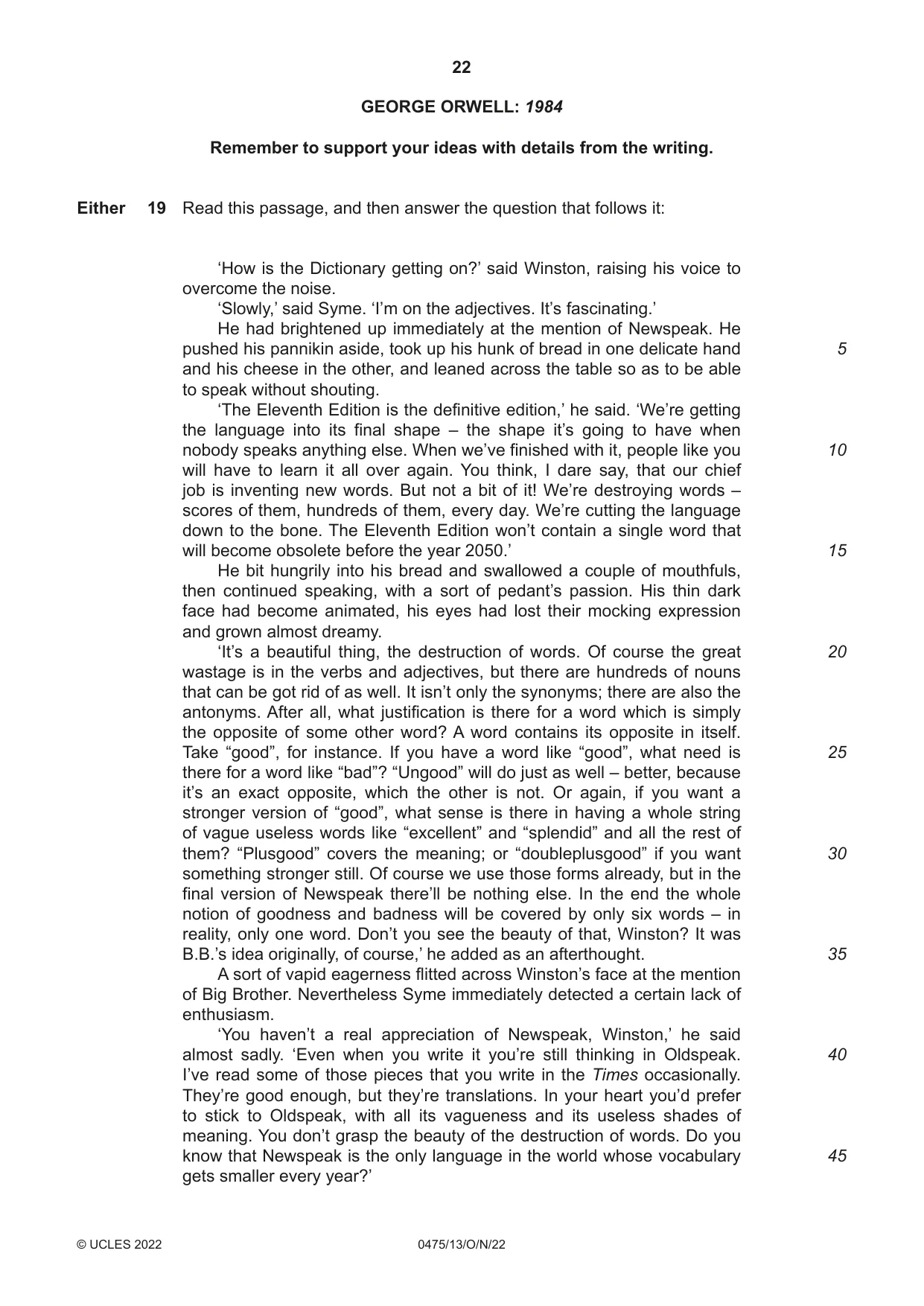 Cambridge IGCSE English - Literature in English 0475 2022 Oct/Nov Paper 1 · Variant 3 question paper, page 22 of 28