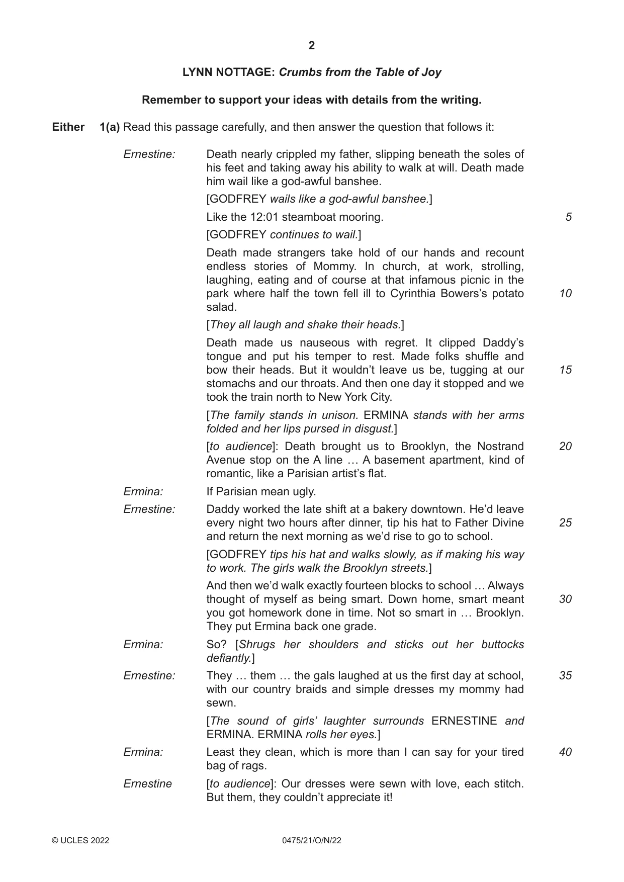 Cambridge IGCSE English - Literature in English 0475 2022 Oct/Nov Paper 2 · Variant 1 question paper, page 2 of 12