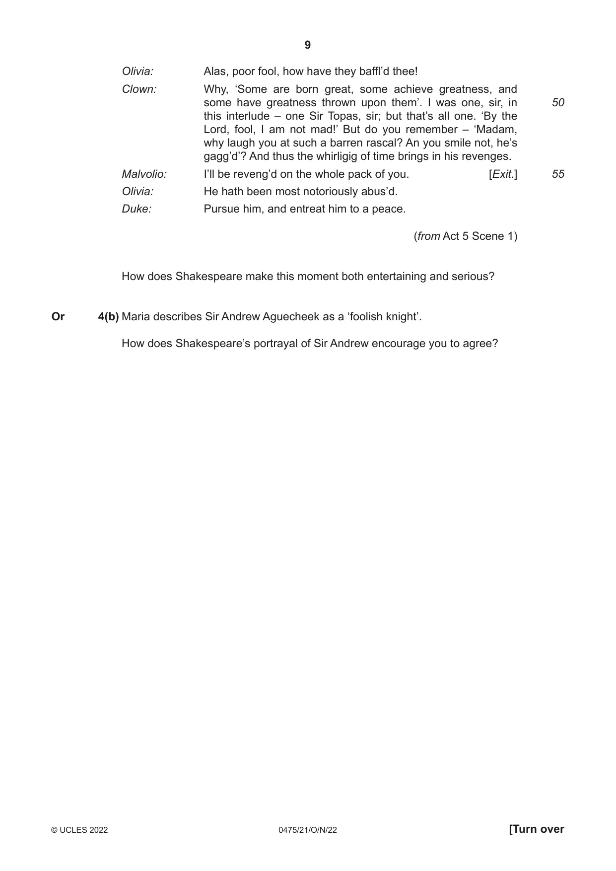 Cambridge IGCSE English - Literature in English 0475 2022 Oct/Nov Paper 2 · Variant 1 question paper, page 9 of 12