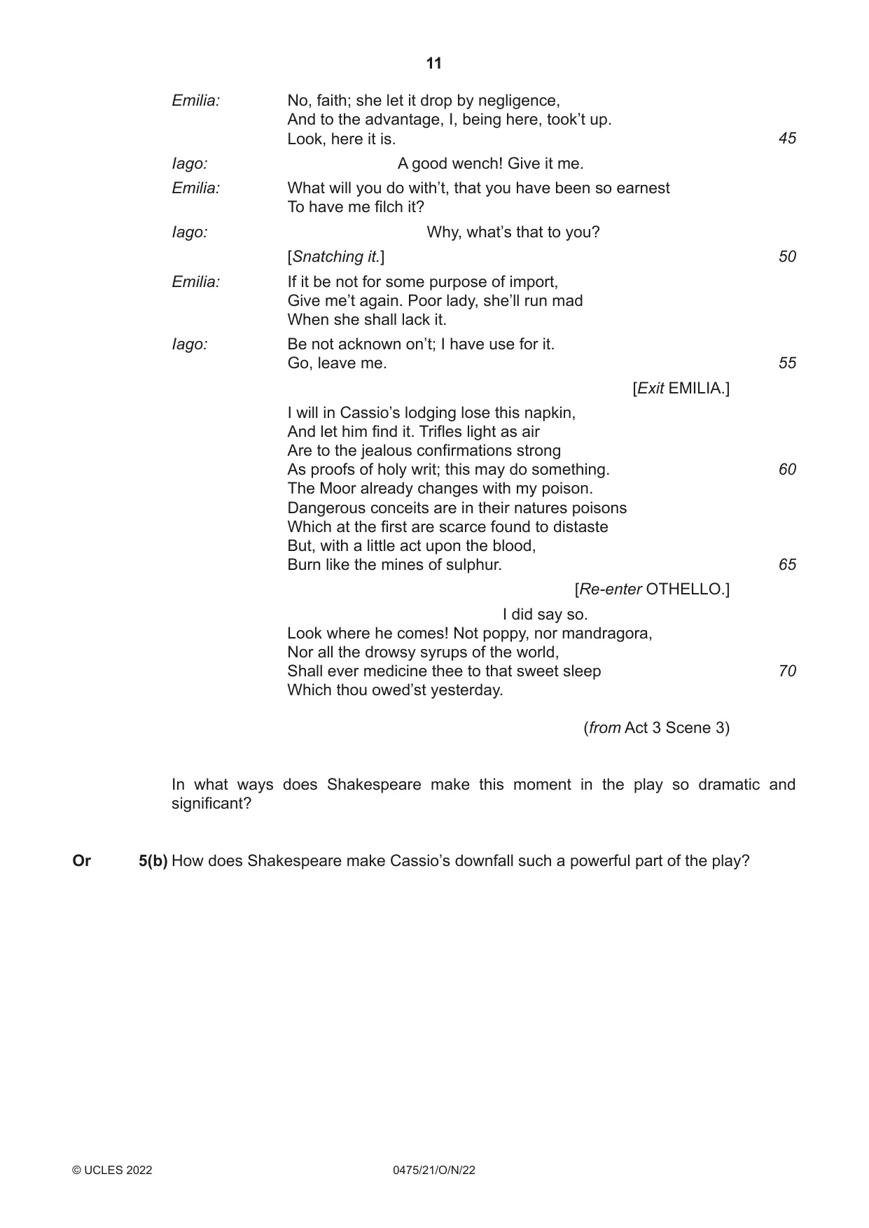 Cambridge IGCSE English - Literature in English 0475 2022 Oct/Nov Paper 2 · Variant 1 question paper, page 11 of 12