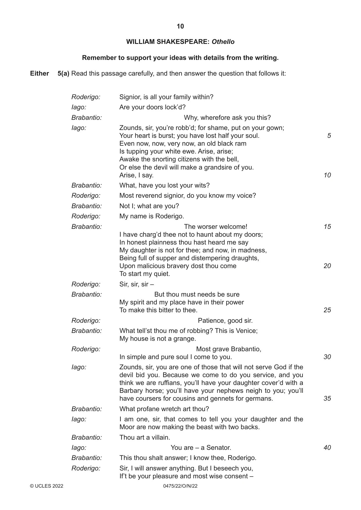 Cambridge IGCSE English - Literature in English 0475 2022 Oct/Nov Paper 2 · Variant 2 question paper, page 10 of 12
