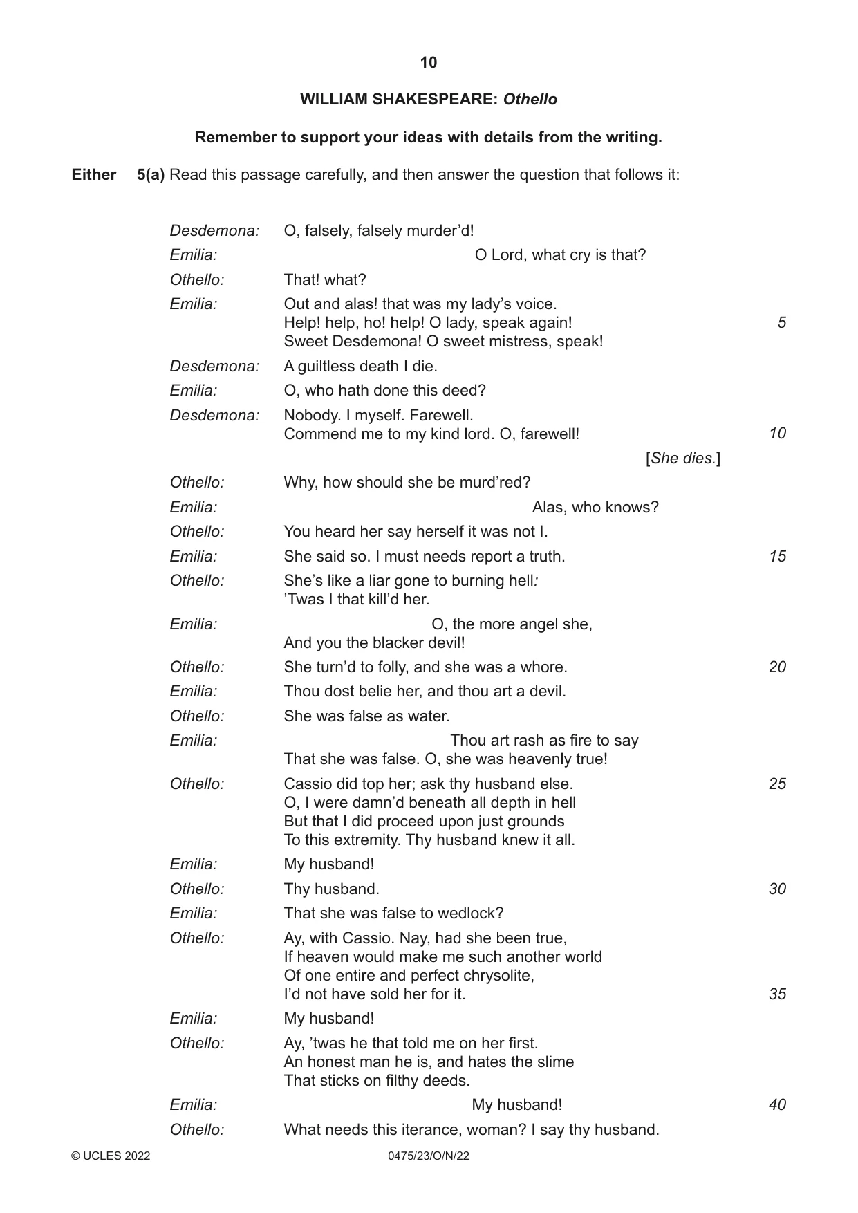 Cambridge IGCSE English - Literature in English 0475 2022 Oct/Nov Paper 2 · Variant 3 question paper, page 10 of 12
