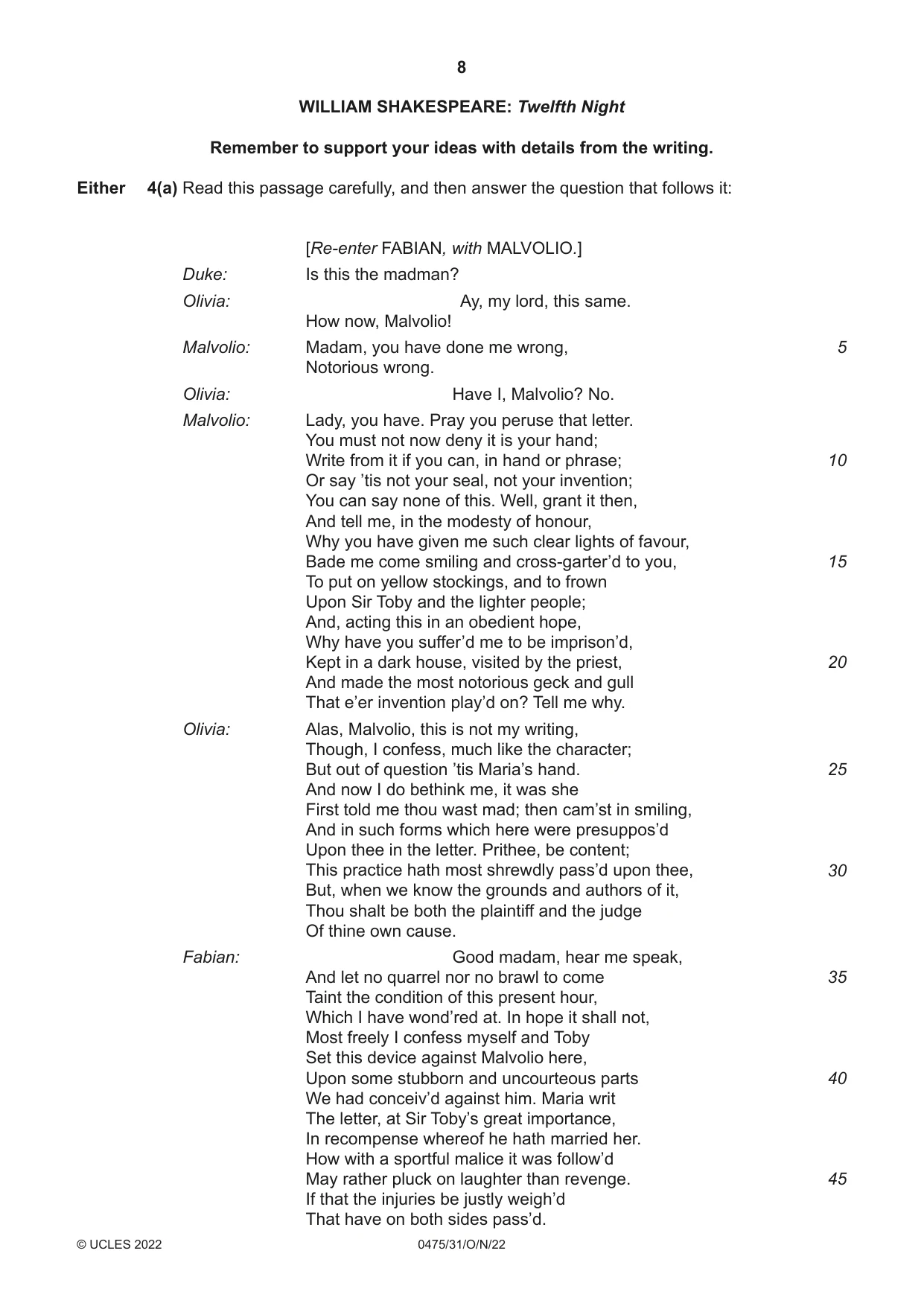 Cambridge IGCSE English - Literature in English 0475 2022 Oct/Nov Paper 3 · Variant 1 question paper, page 8 of 12
