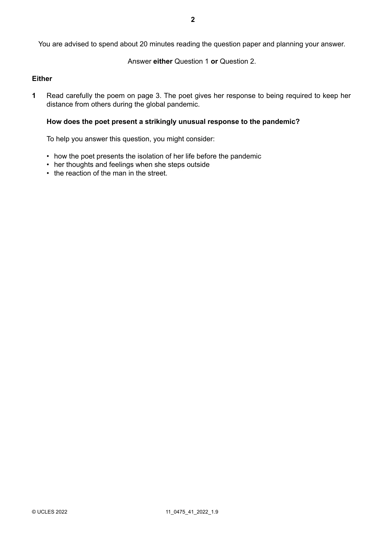 Cambridge IGCSE English - Literature in English 0475 2022 Oct/Nov Paper 4 · Variant 1 question paper, page 2 of 8