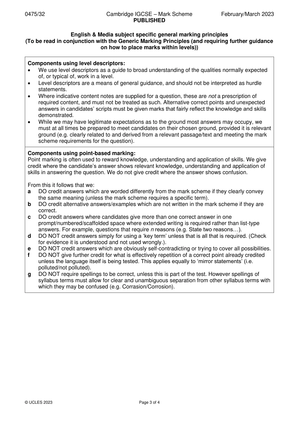 Mark scheme, page 3 of 4