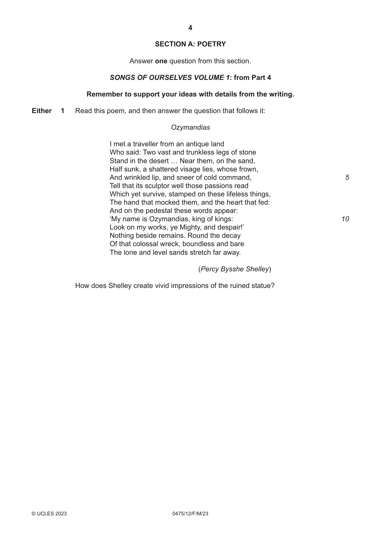 Cambridge IGCSE English - Literature in English 0475 2023 Feb/March Paper 1 · Variant 2 question paper, page 4 of 28
