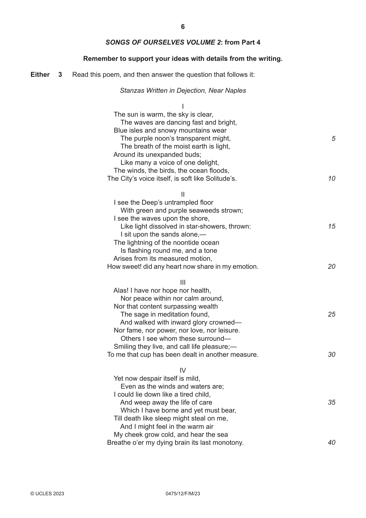 Cambridge IGCSE English - Literature in English 0475 2023 Feb/March Paper 1 · Variant 2 question paper, page 6 of 28