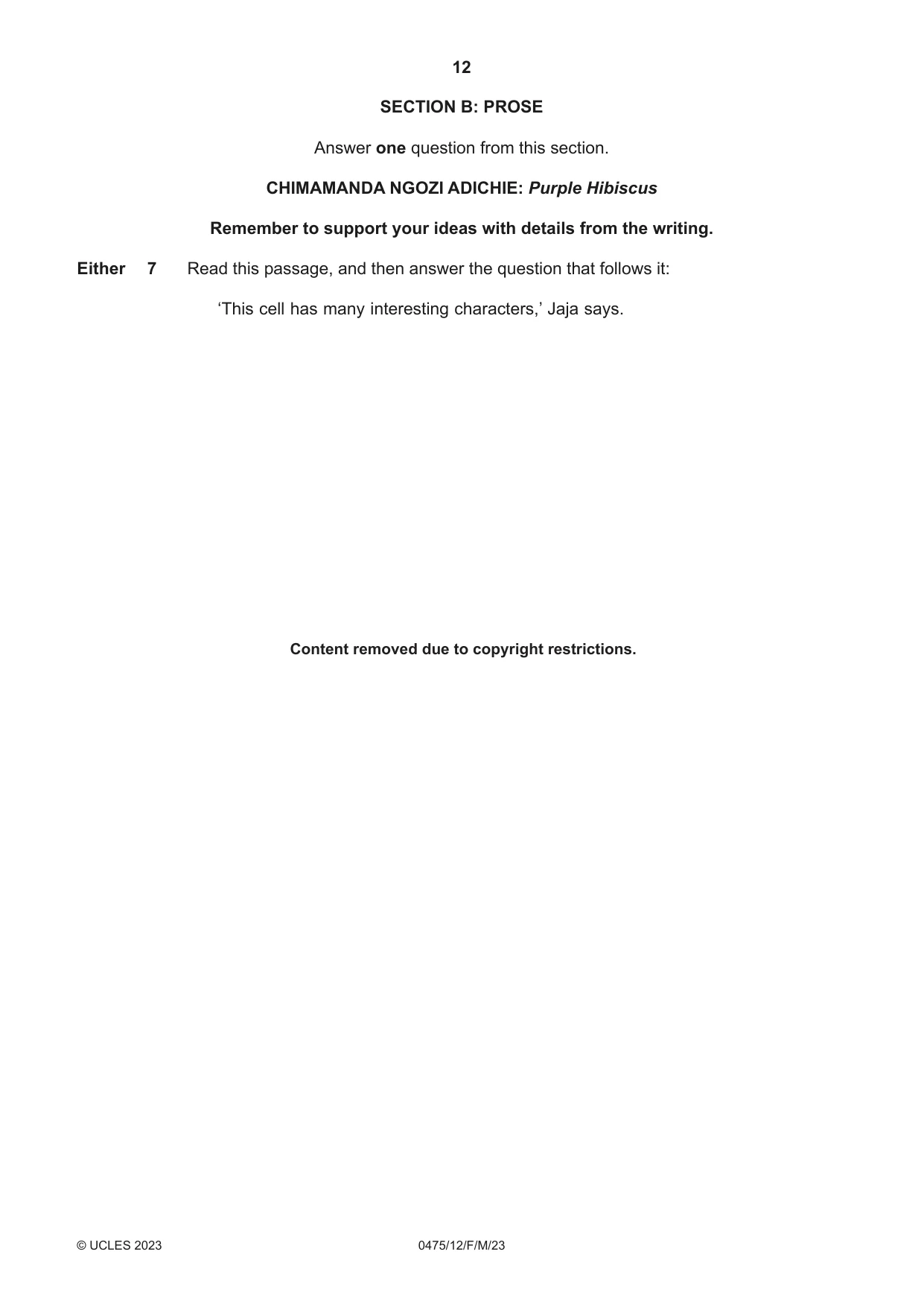 Cambridge IGCSE English - Literature in English 0475 2023 Feb/March Paper 1 · Variant 2 question paper, page 12 of 28