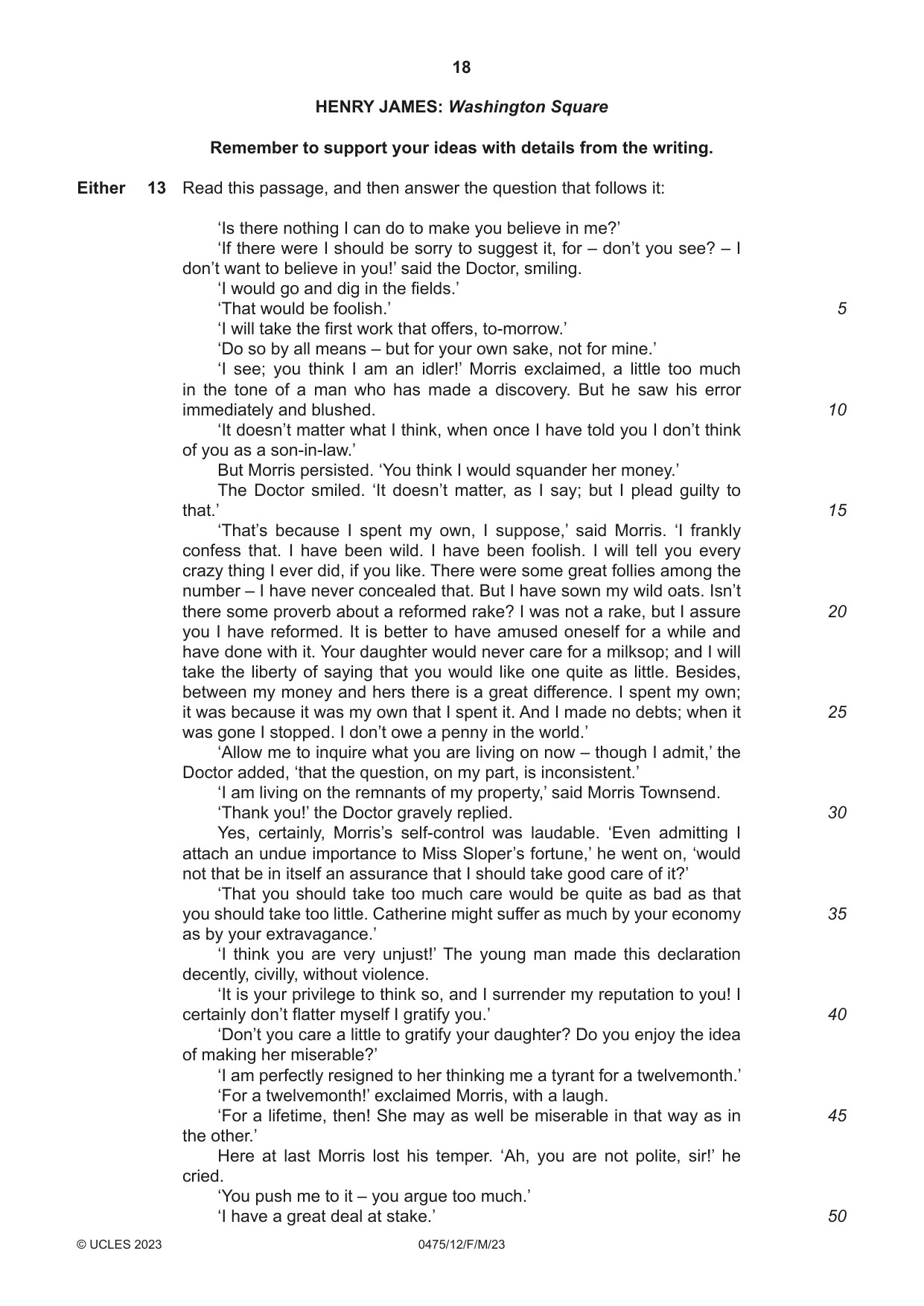 Cambridge IGCSE English - Literature in English 0475 2023 Feb/March Paper 1 · Variant 2 question paper, page 18 of 28