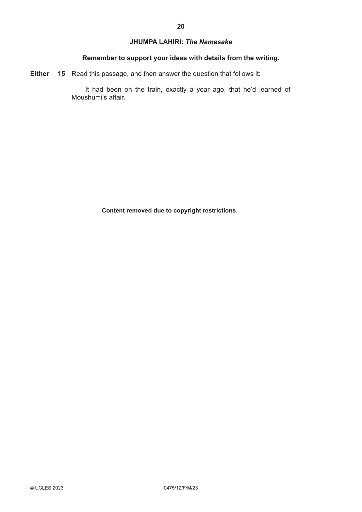 Cambridge IGCSE English - Literature in English 0475 2023 Feb/March Paper 1 · Variant 2 question paper, page 20 of 28
