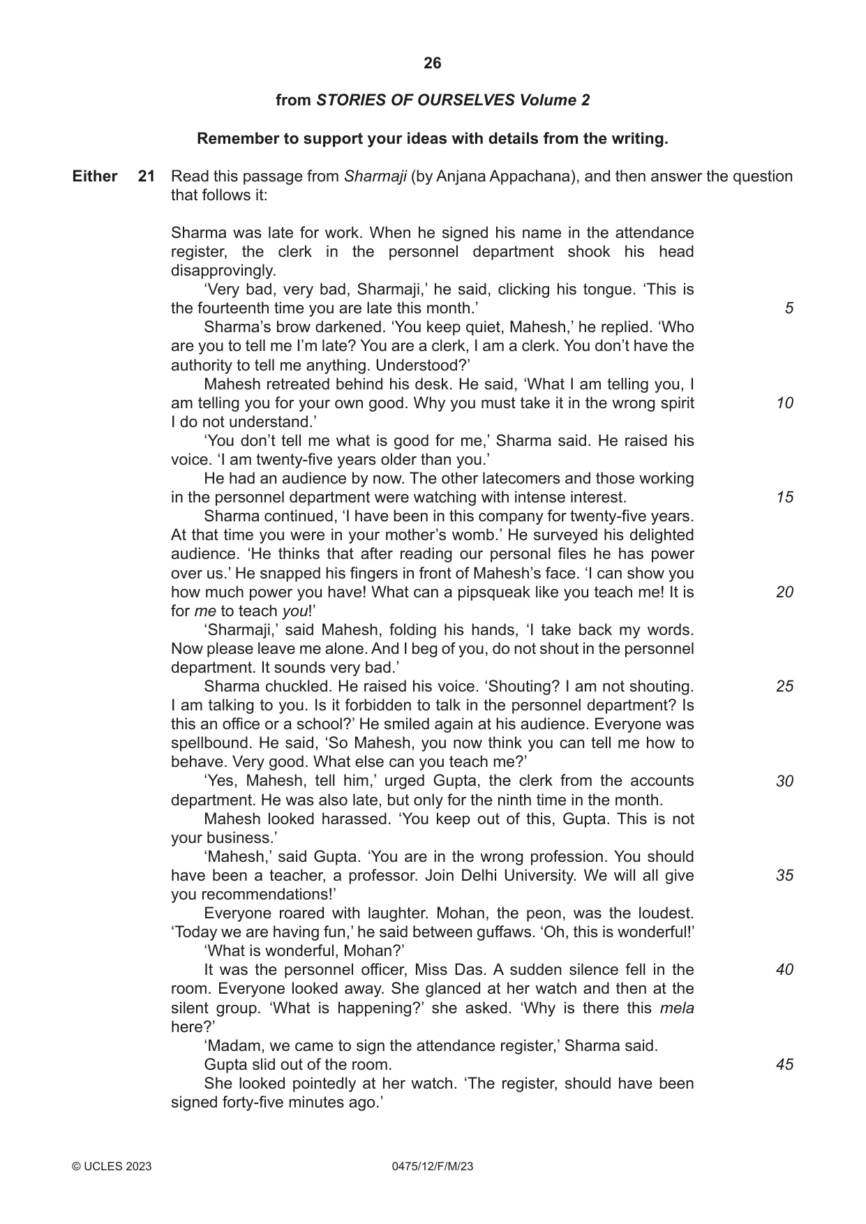 Cambridge IGCSE English - Literature in English 0475 2023 Feb/March Paper 1 · Variant 2 question paper, page 26 of 28