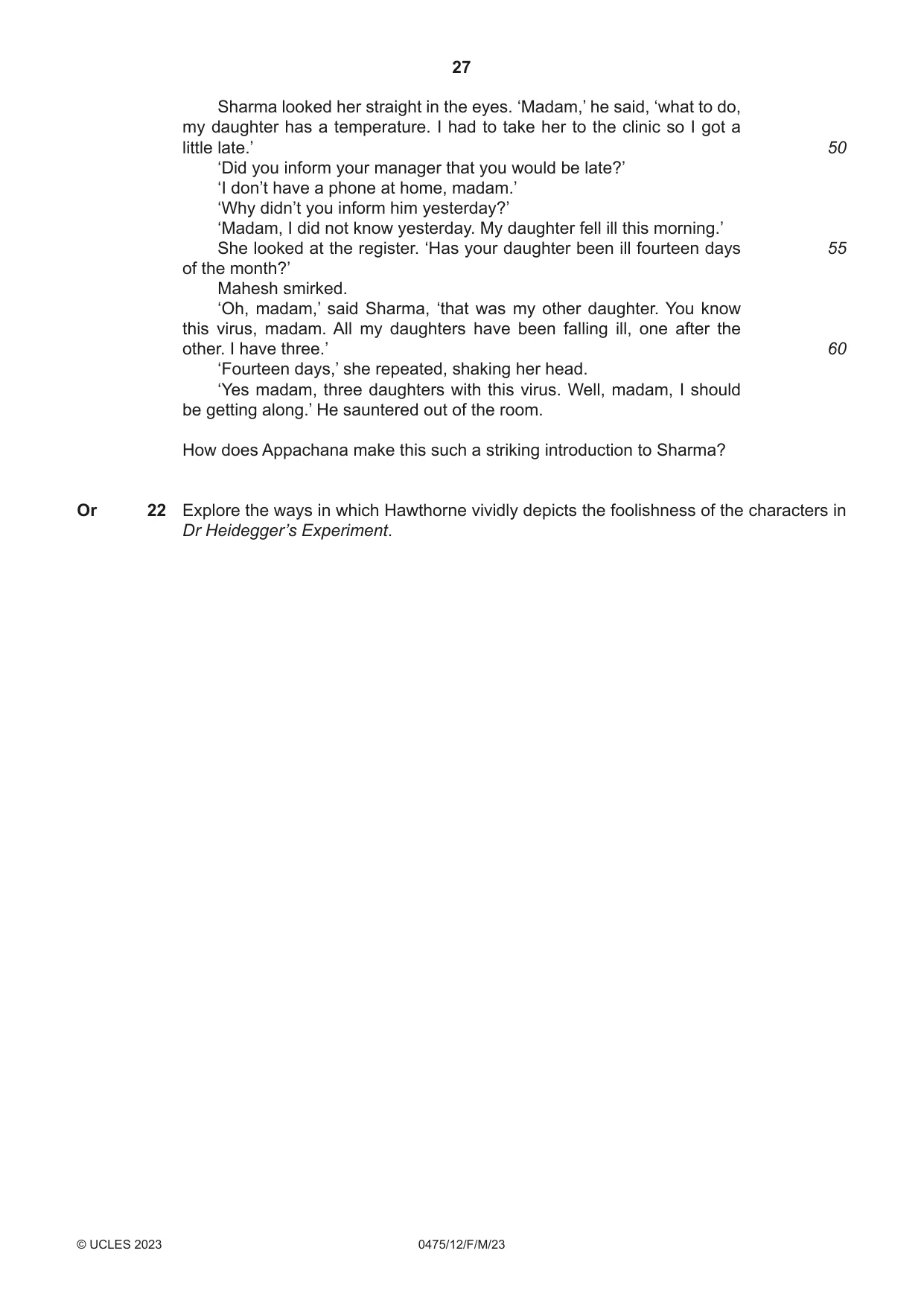 Cambridge IGCSE English - Literature in English 0475 2023 Feb/March Paper 1 · Variant 2 question paper, page 27 of 28