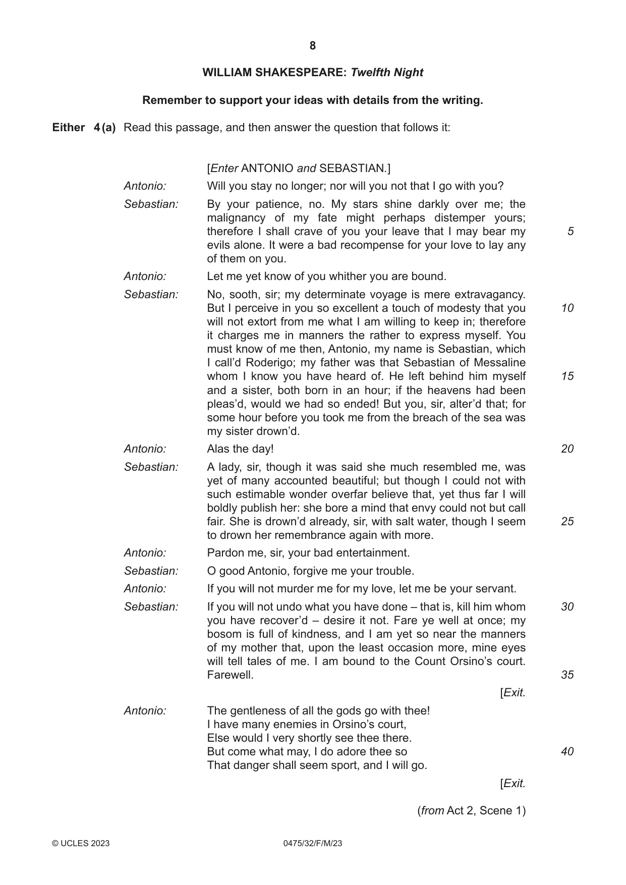 Cambridge IGCSE English - Literature in English 0475 2023 Feb/March Paper 3 · Variant 2 question paper, page 8 of 12