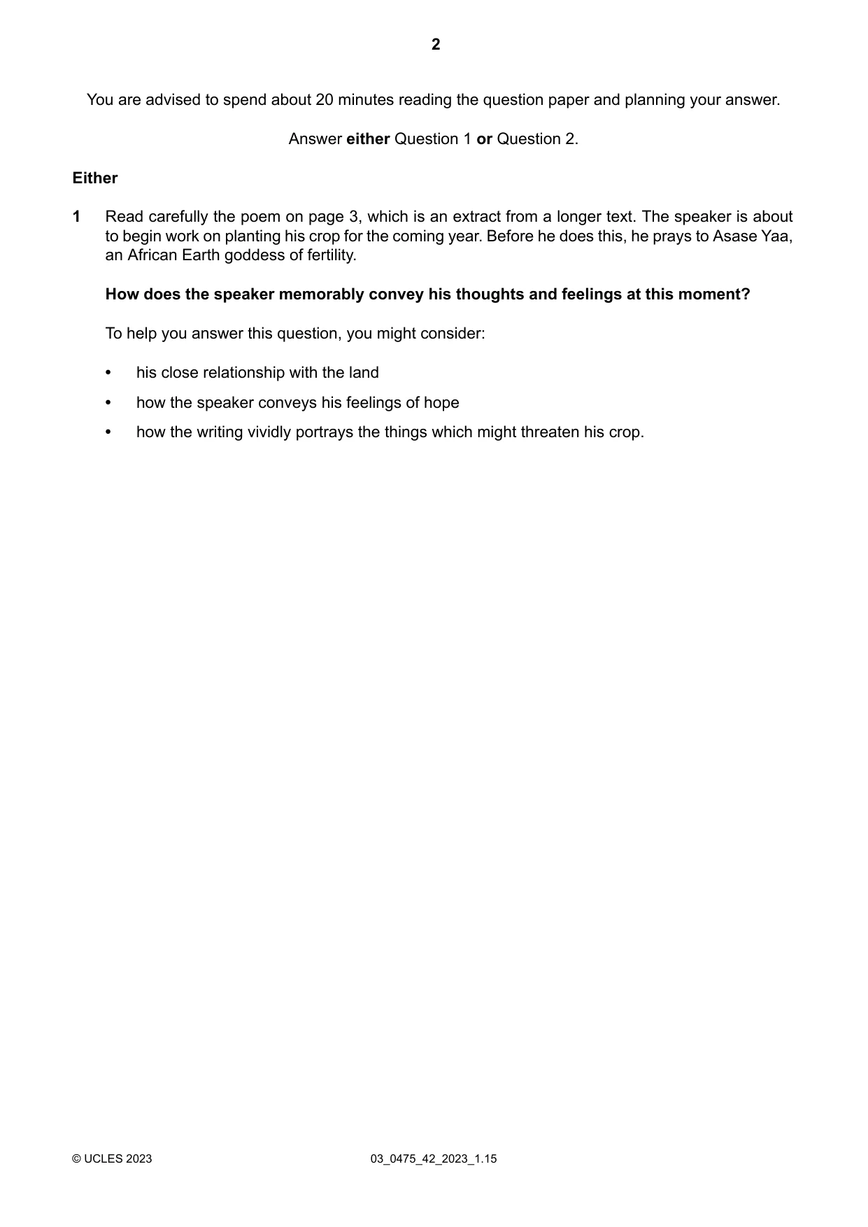 Cambridge IGCSE English - Literature in English 0475 2023 Feb/March Paper 4 · Variant 2 question paper, page 2 of 8