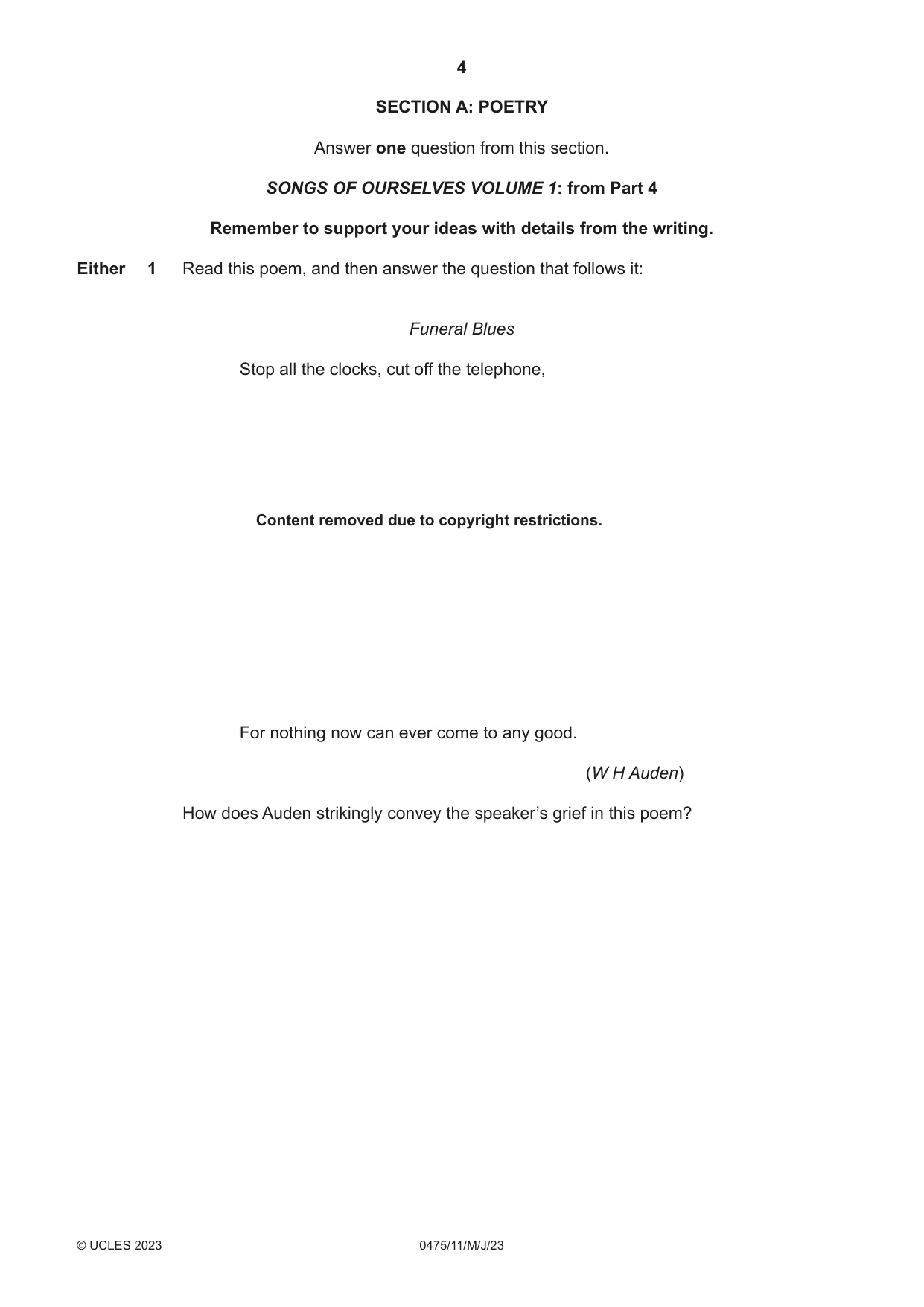 Cambridge IGCSE English - Literature in English 0475 2023 May/June Paper 1 · Variant 1 question paper, page 4 of 28