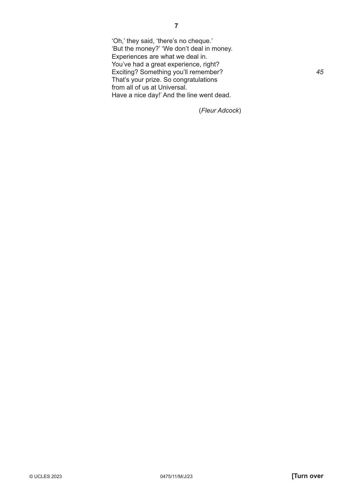 Cambridge IGCSE English - Literature in English 0475 2023 May/June Paper 1 · Variant 1 question paper, page 7 of 28