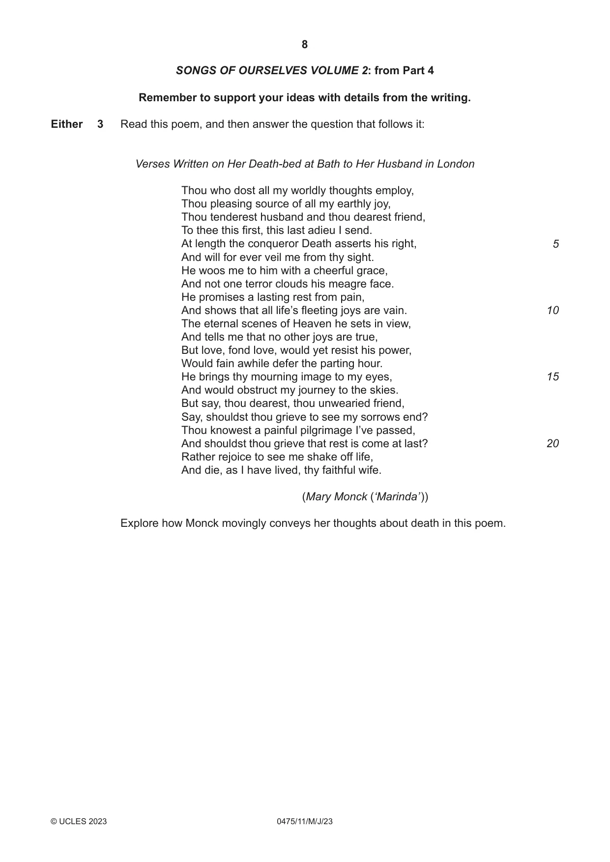 Cambridge IGCSE English - Literature in English 0475 2023 May/June Paper 1 · Variant 1 question paper, page 8 of 28