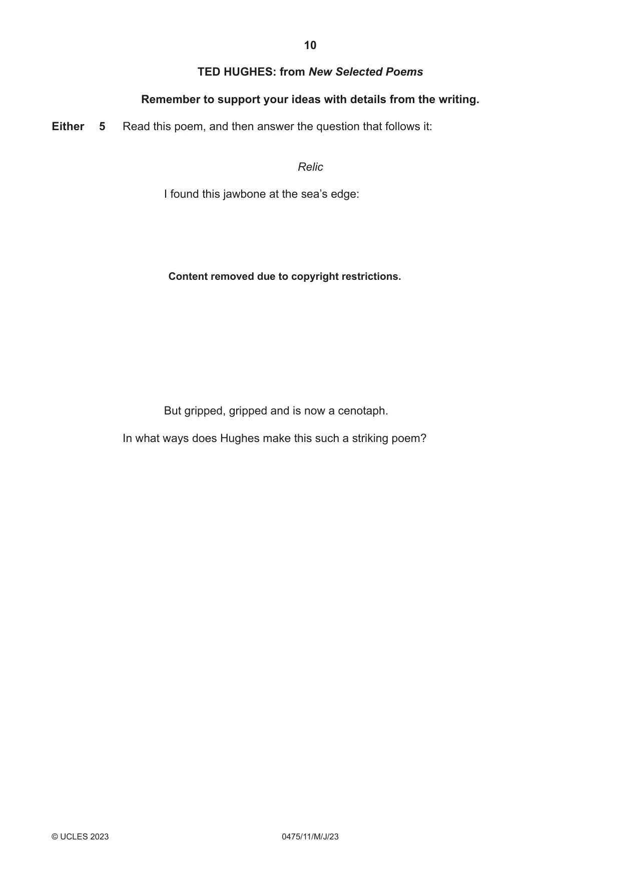 Cambridge IGCSE English - Literature in English 0475 2023 May/June Paper 1 · Variant 1 question paper, page 10 of 28